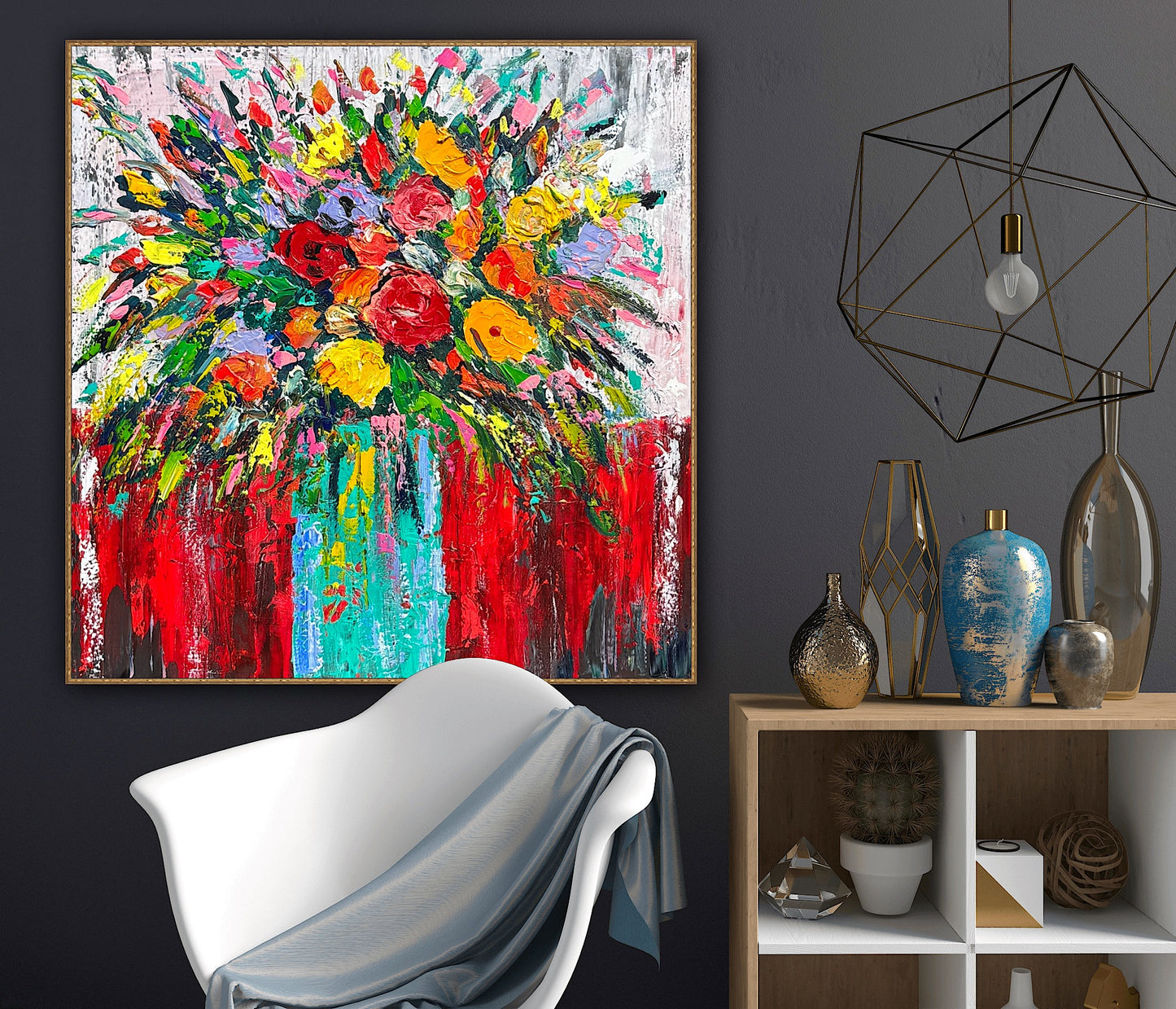 Original Abstract Oil Painting On 4cm Canvas 80 x 80cm Floral Sunflowers