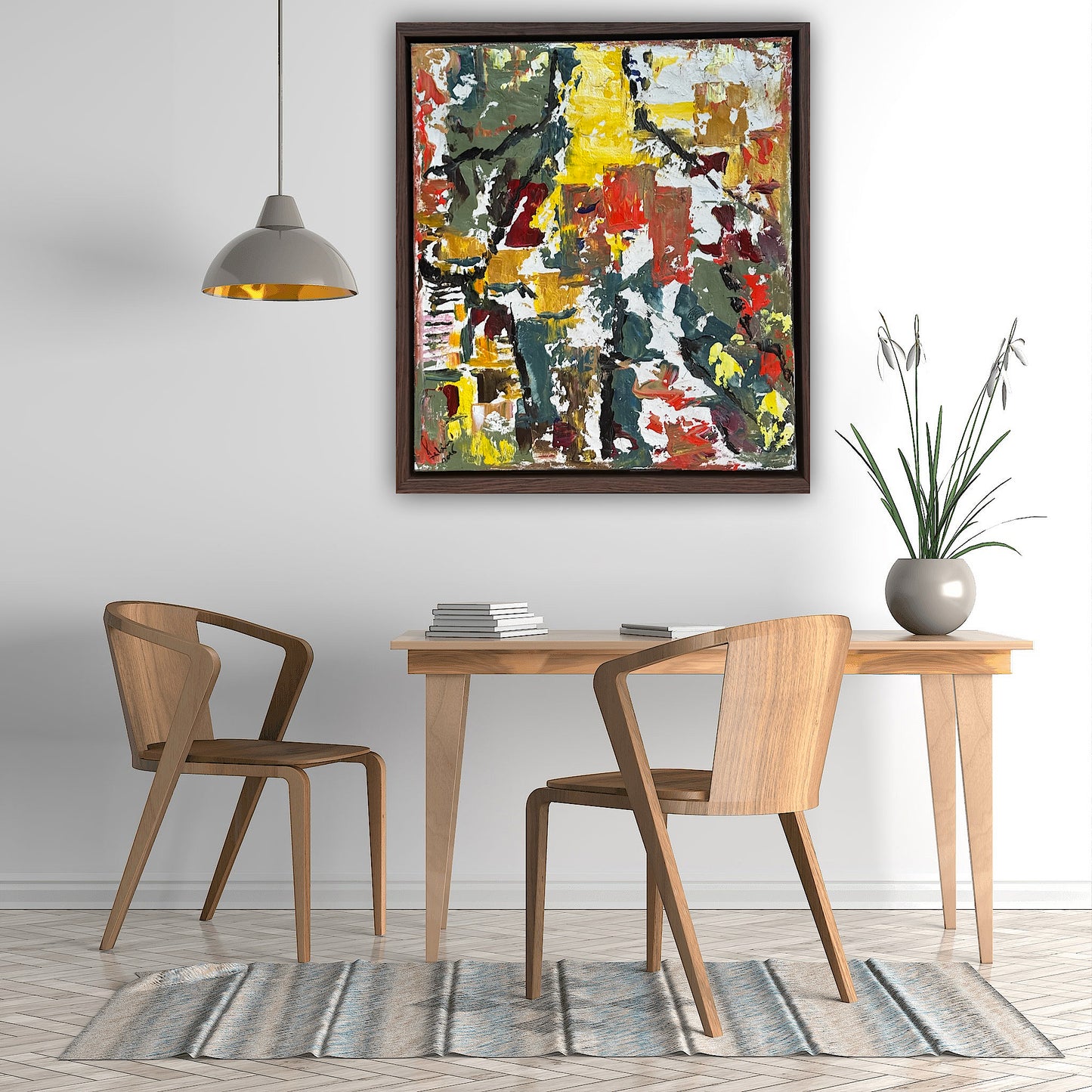 Framed Original Abstract contemporary Oil Painting On Canvas 47x53cm Summer in Venice Oka
