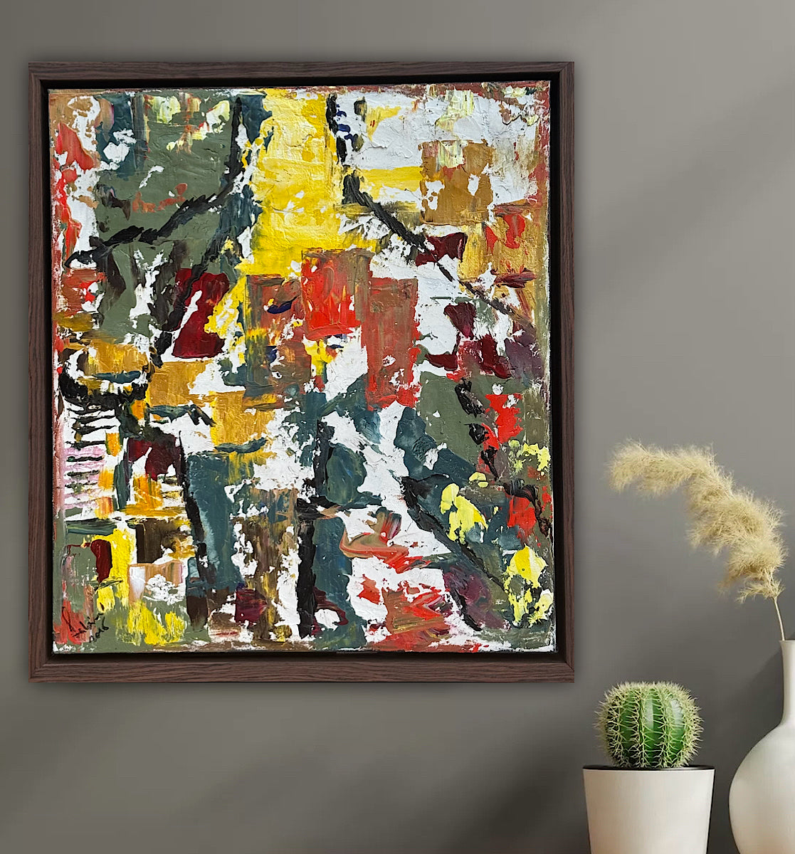Framed Original Abstract contemporary Oil Painting On Canvas 47x53cm Summer in Venice Oka