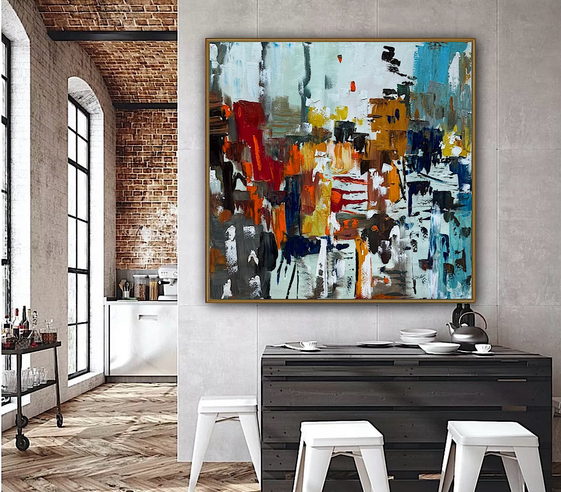 Oka Contemporary Abstract Original Oil Painting 100x100cm canvas Cityscape abstract