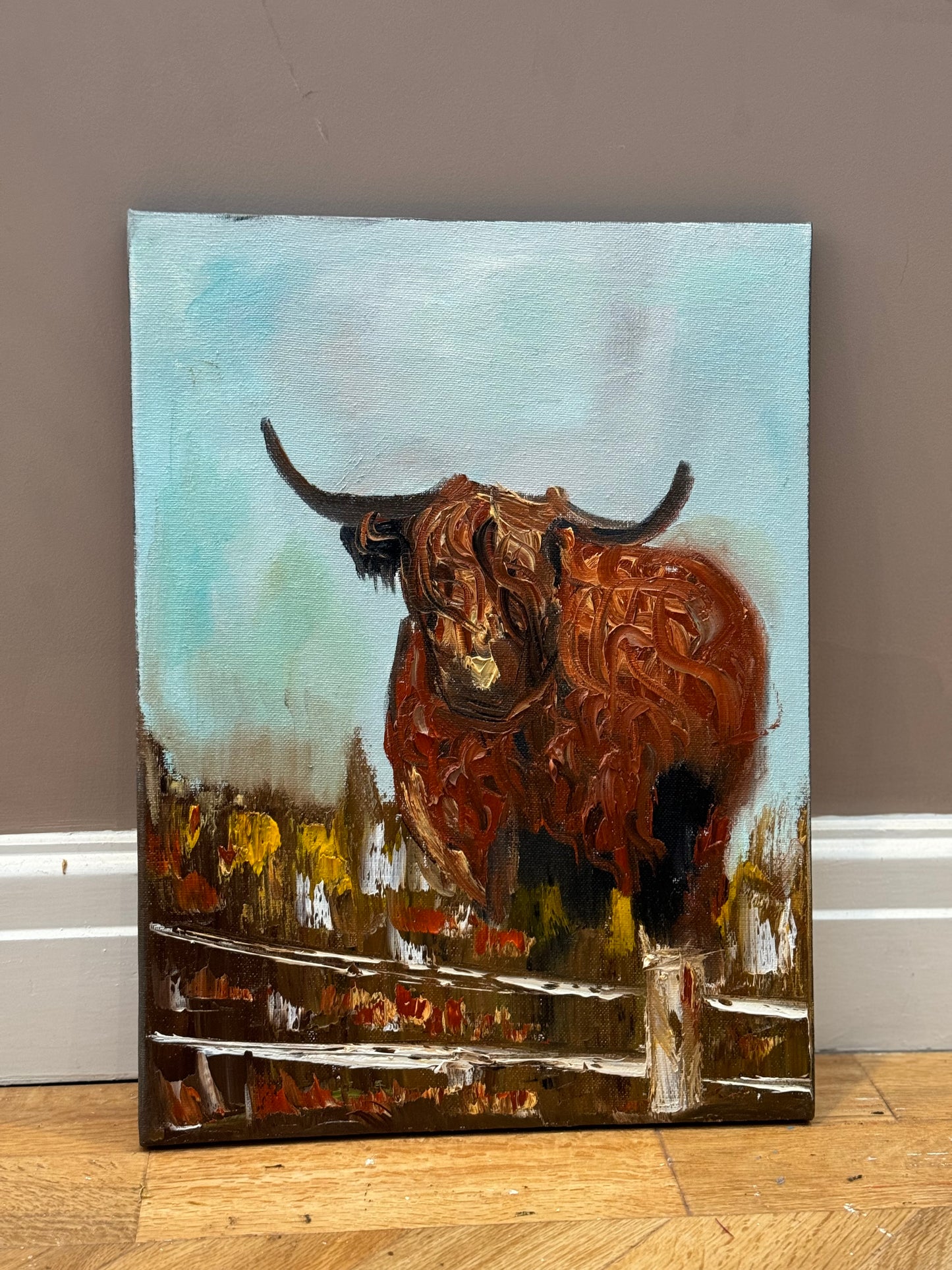 Abstract Original Oil Painting On 30 x 40cm Canvas Aboriginal highland cow ‘Bernie’ animal