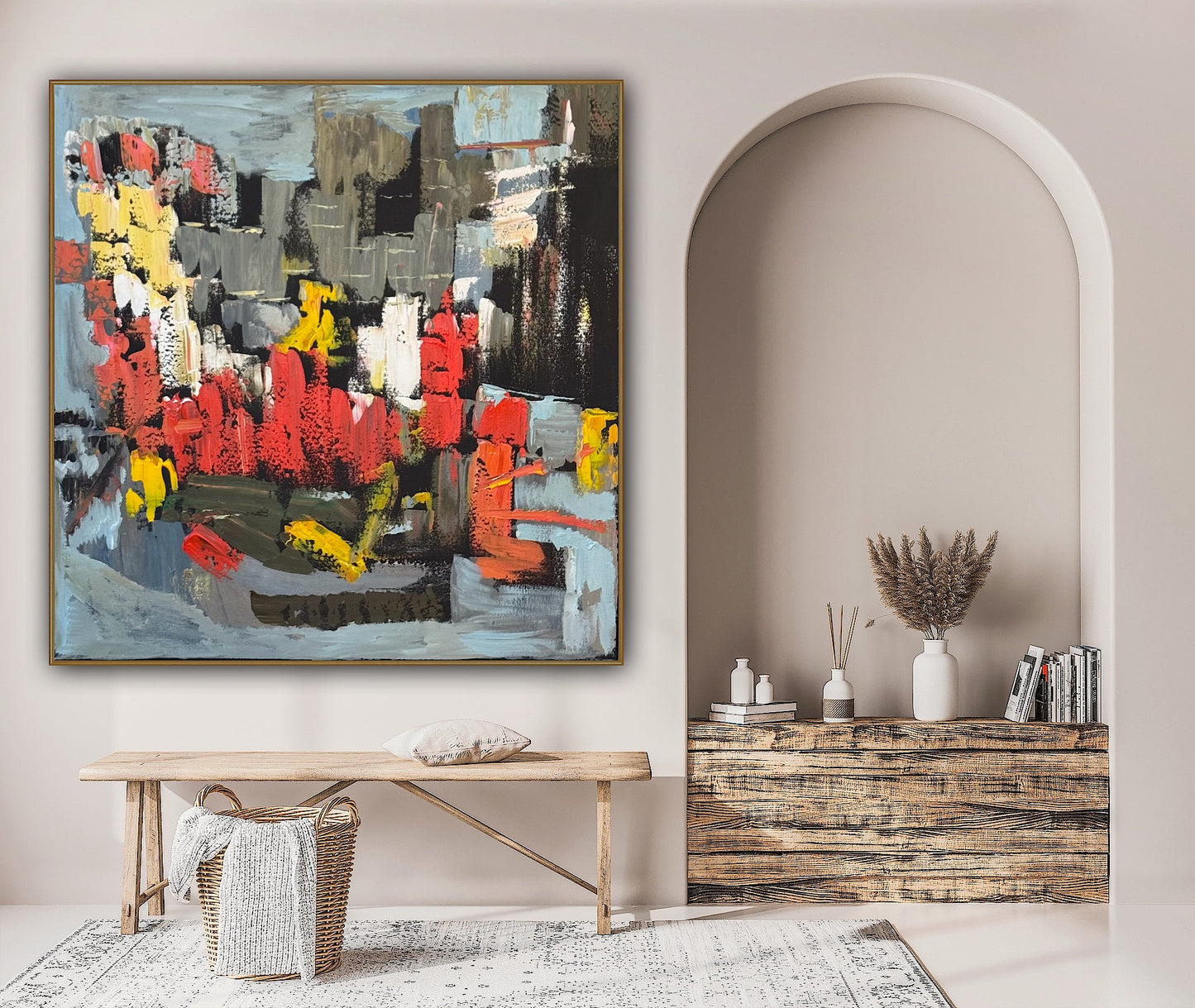 Framed in black Oka Contemporary Abstract Original Oil Painting on 70 x 70cm canvas Rome cityscape
