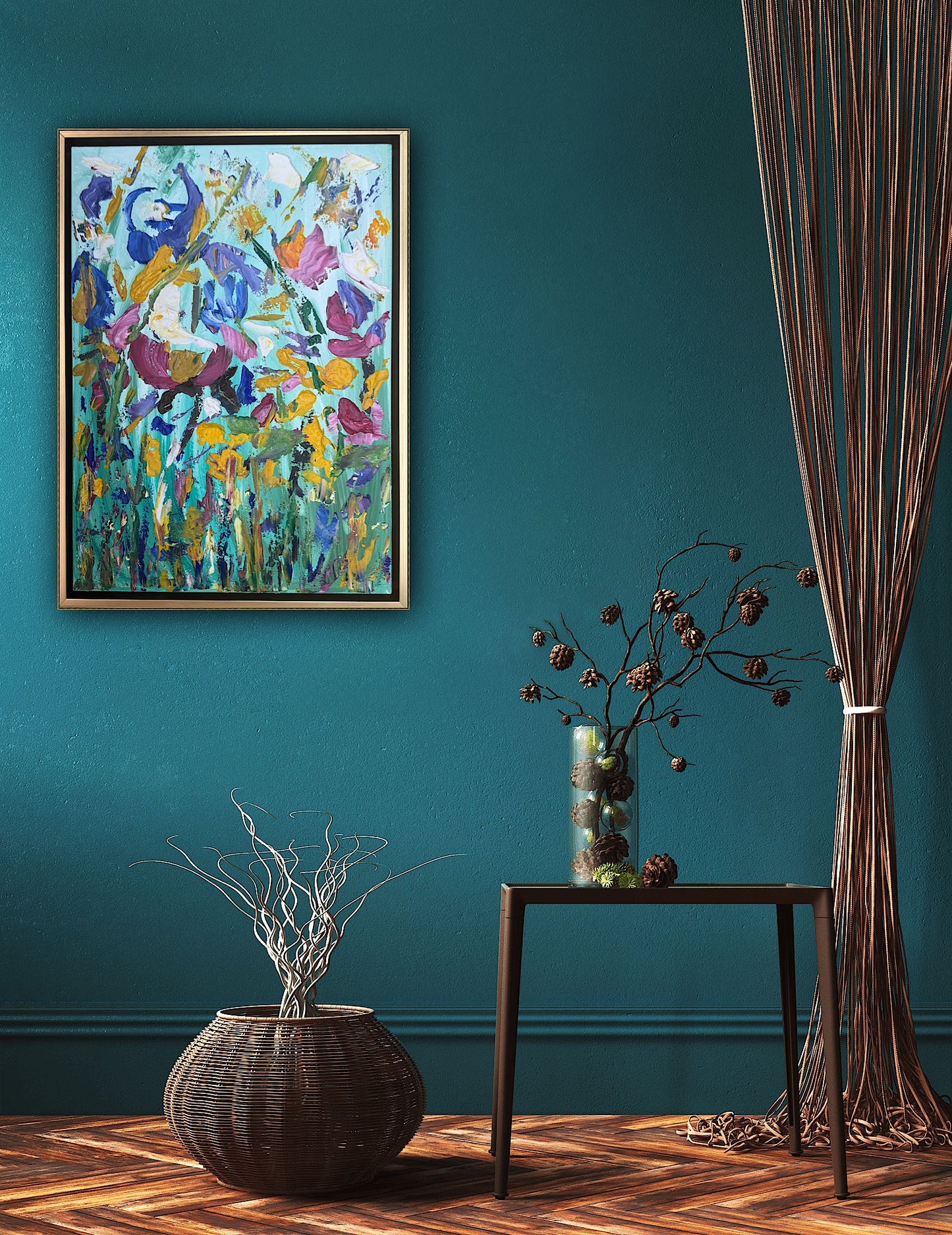 Framed in gold Textured Original Abstract Oil Painting On Canvas 50 x 40cm Eden Gardens