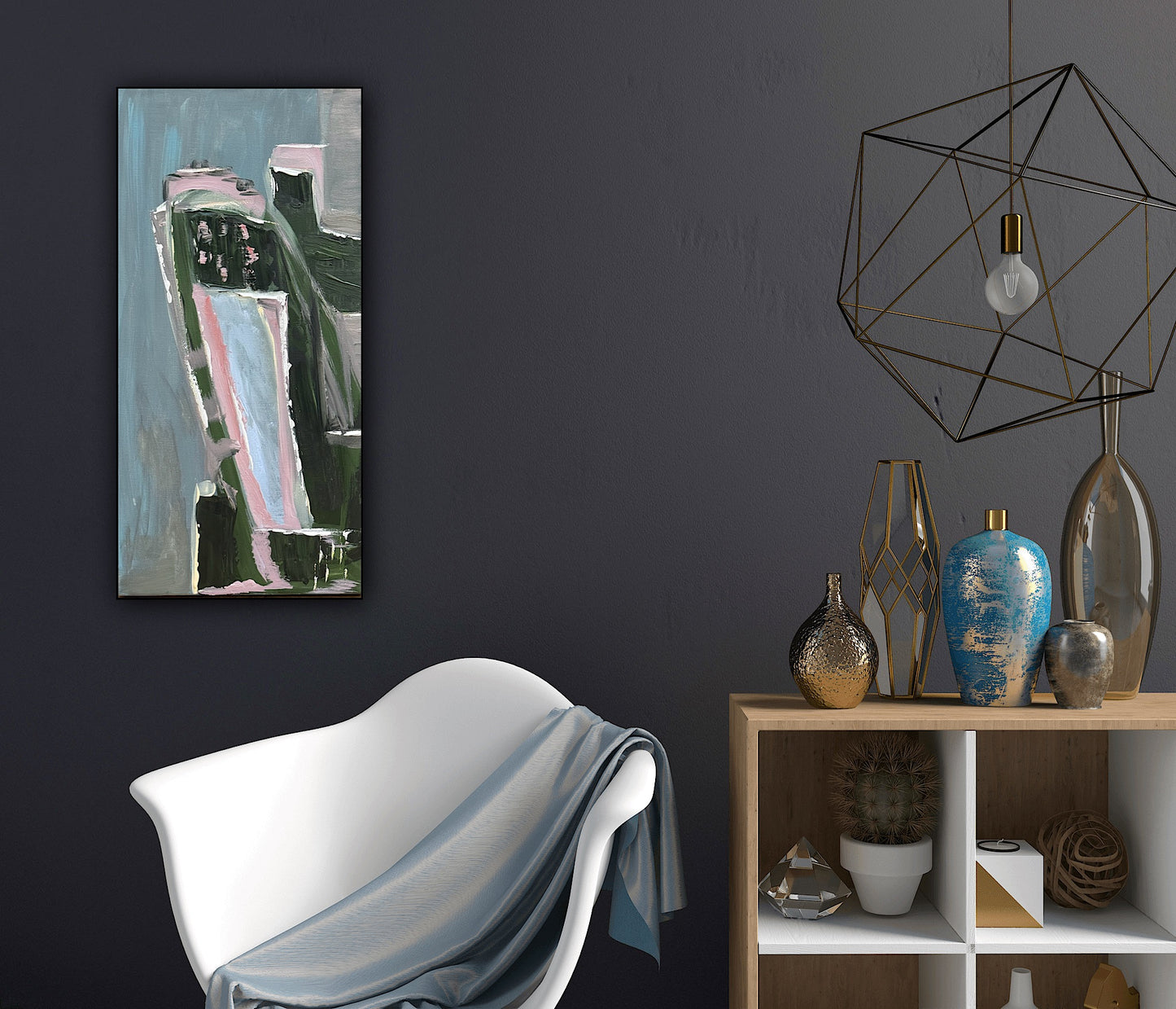 Oka Contemporary Abstract Original Oil Painting 30cm x 60cm textured House on a Hill
