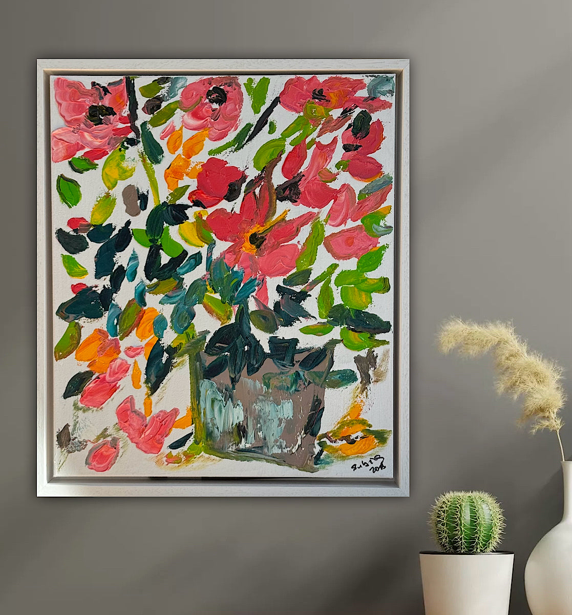 Framed Original Abstract contemporary Oil Painting On Canvas 45x40cm Floral dream textured Oka