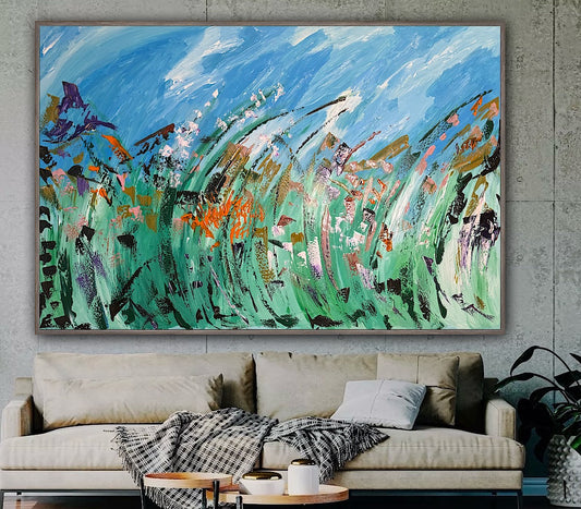 Original Abstract Oil Painting On Canvas 150cm x 100cm Meadow Field Oka floral