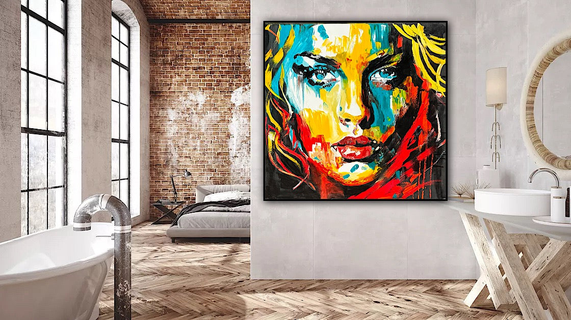 Richter Style Abstract Original Oil Painting On 100 x 100cm canvas Beauty Queen woman portrait