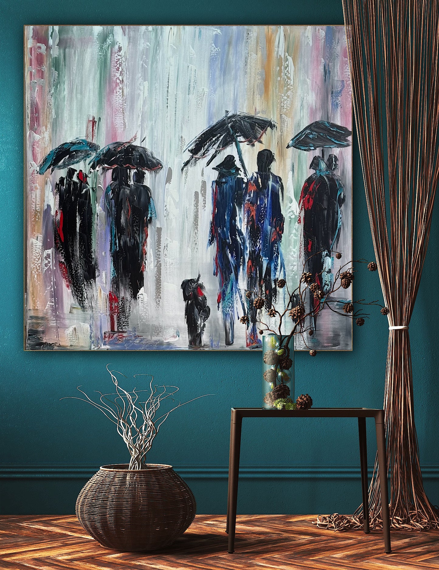 Richter Original Abstract Oil Painting 100x100cm On 4.2cm Canvas London Rain II
