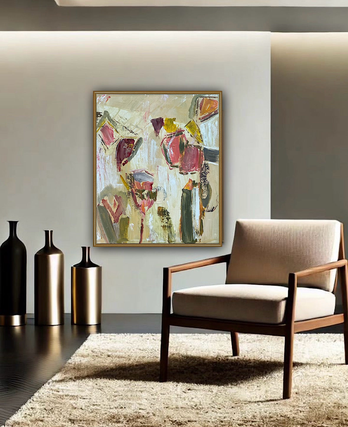 Oka Style Abstract contemporary Oil Painting On Canvas 50 x 60cm Orcia flower