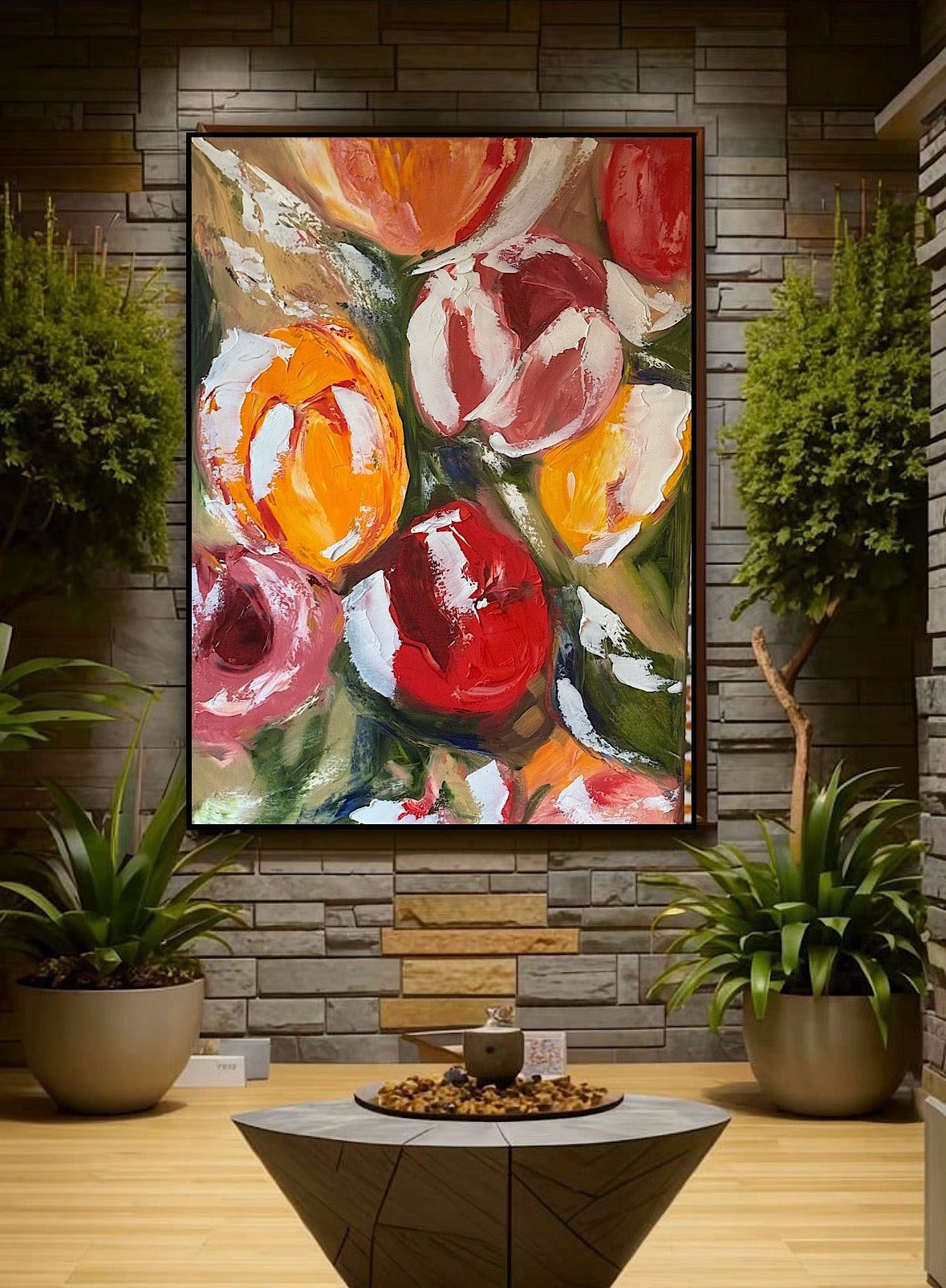 Renoir Style Original Floral Abstract Oil Painting On 70x50cm Canvas Tulips study