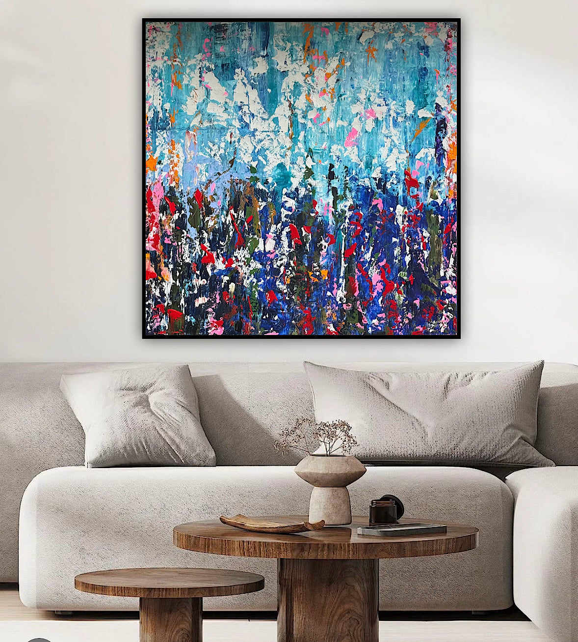 Large Abstract Original Oil Painting On 100 x100cm canvas textured Oka Wild reflections