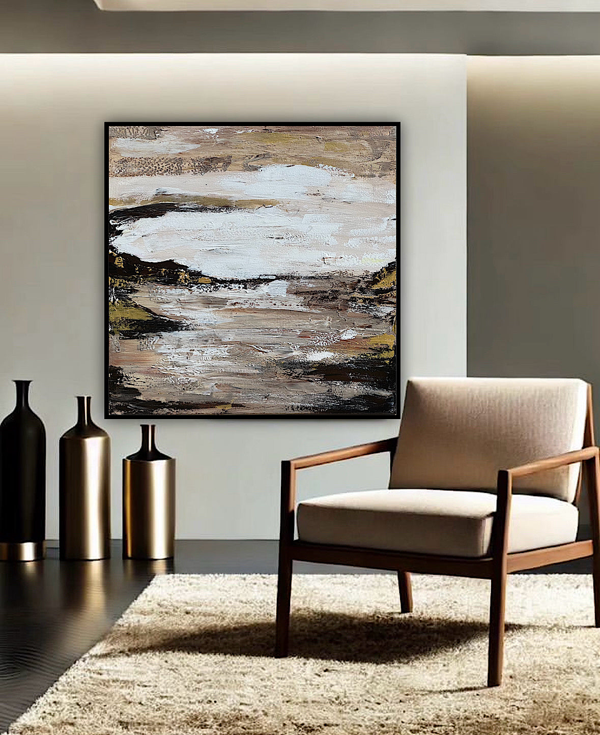 Oka style textured Original modern Abstract Oil Painting On Canvas 80 x 80cm ‘Between Shadow And Sky’