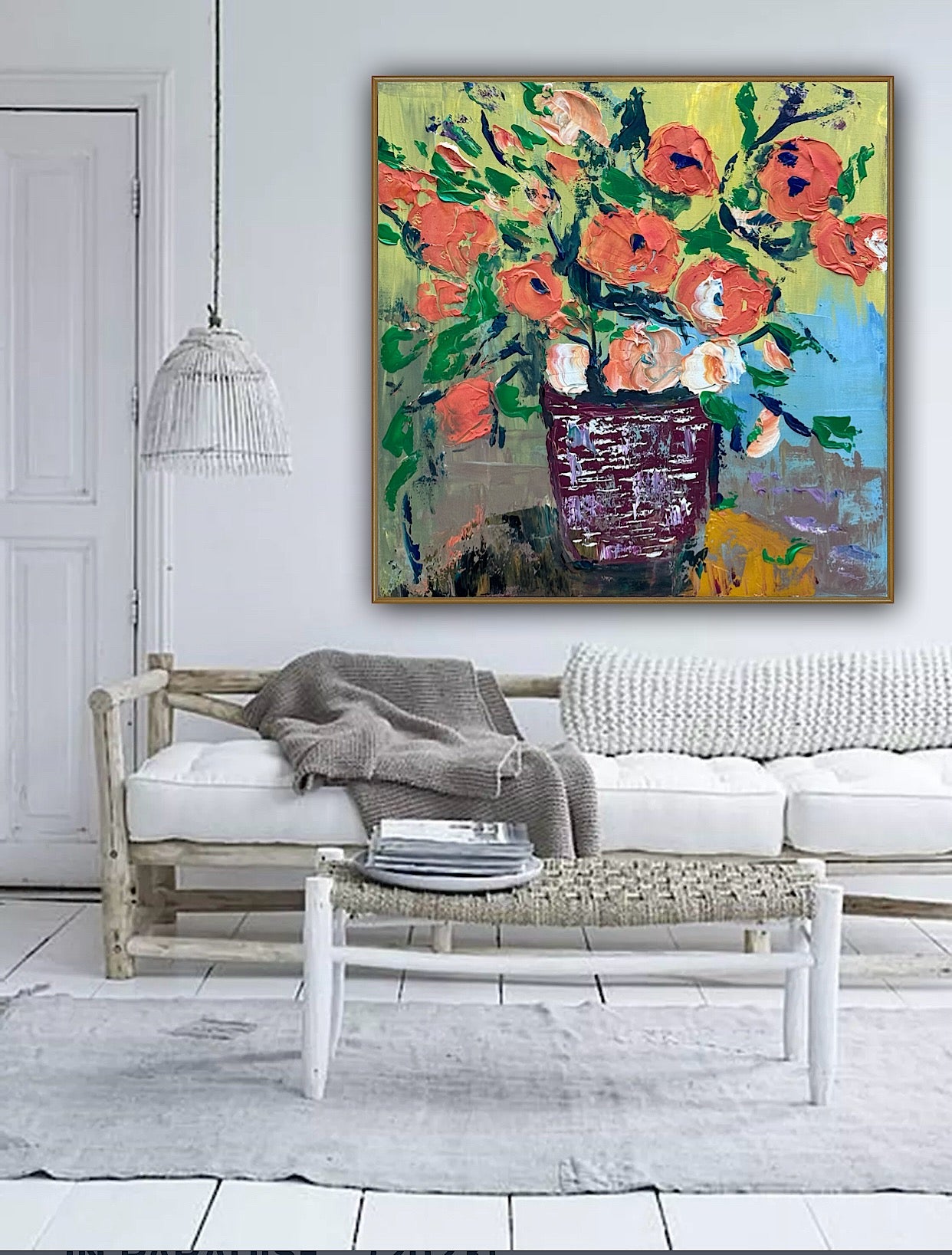 Oka Contemporary Abstract Original Oil Painting 60 x 60cm textured Whispers of Flowers