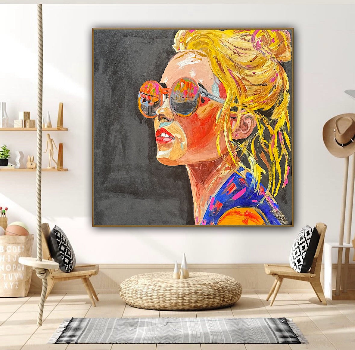Richter Style Abstract Original Oil Painting On 100 x 100cm canvas Sunshine blondie woman portrait