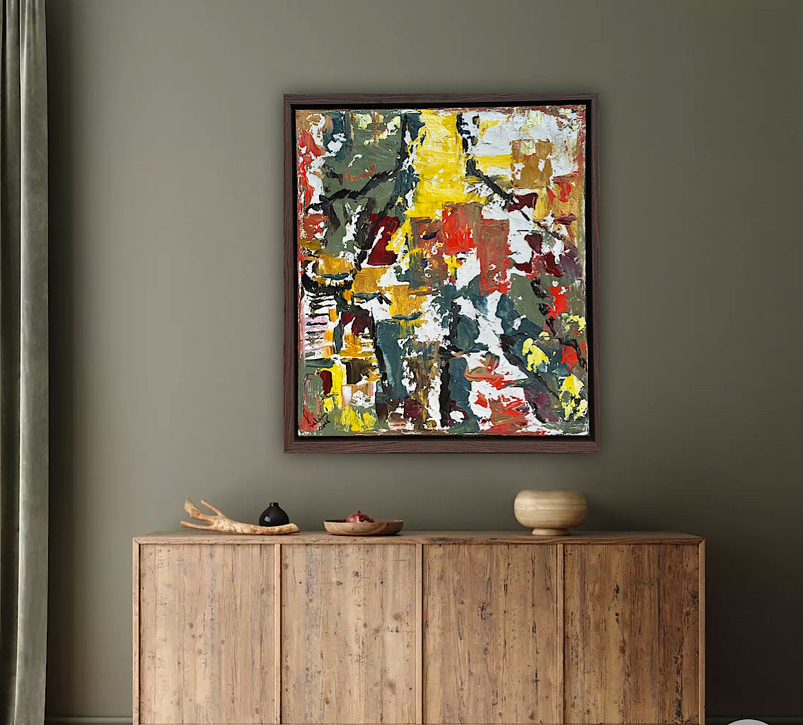 Framed Original Abstract contemporary Oil Painting On Canvas 47x53cm Summer in Venice Oka
