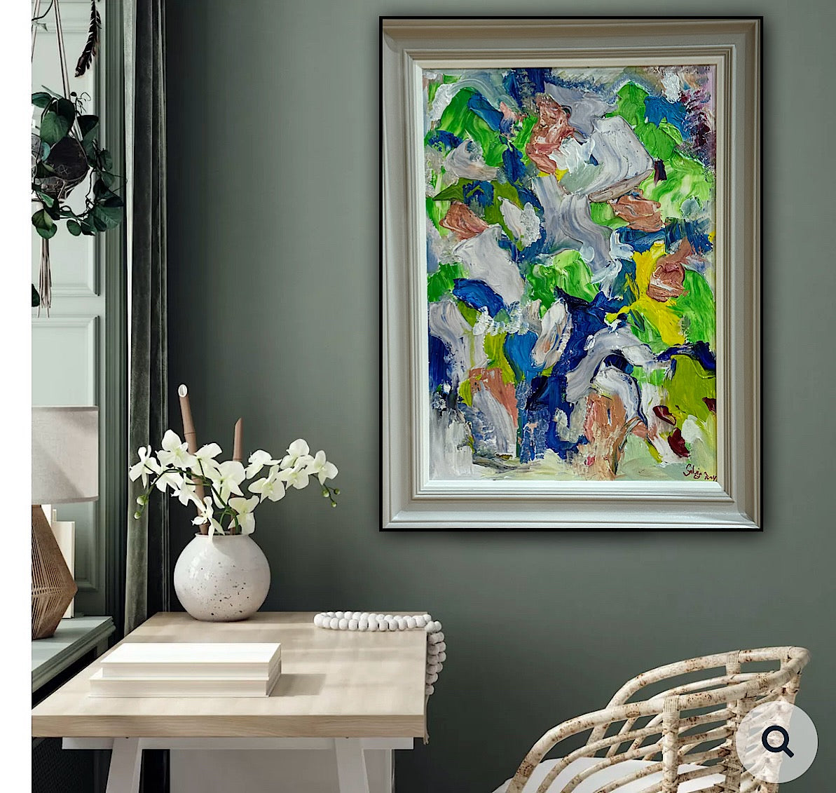 Framed Original Abstract contemporary Oil Painting On Canvas 52x70cm Floral Oka