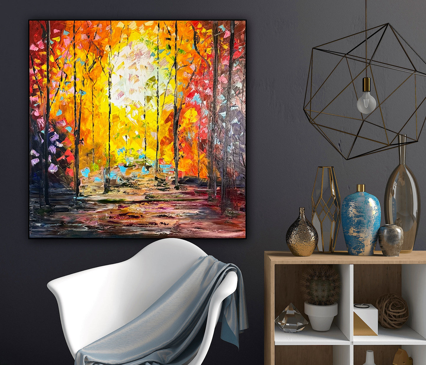 Richter Original Abstract Oil Painting 100x100cm On 1.6cm Canvas Autumn Forest
