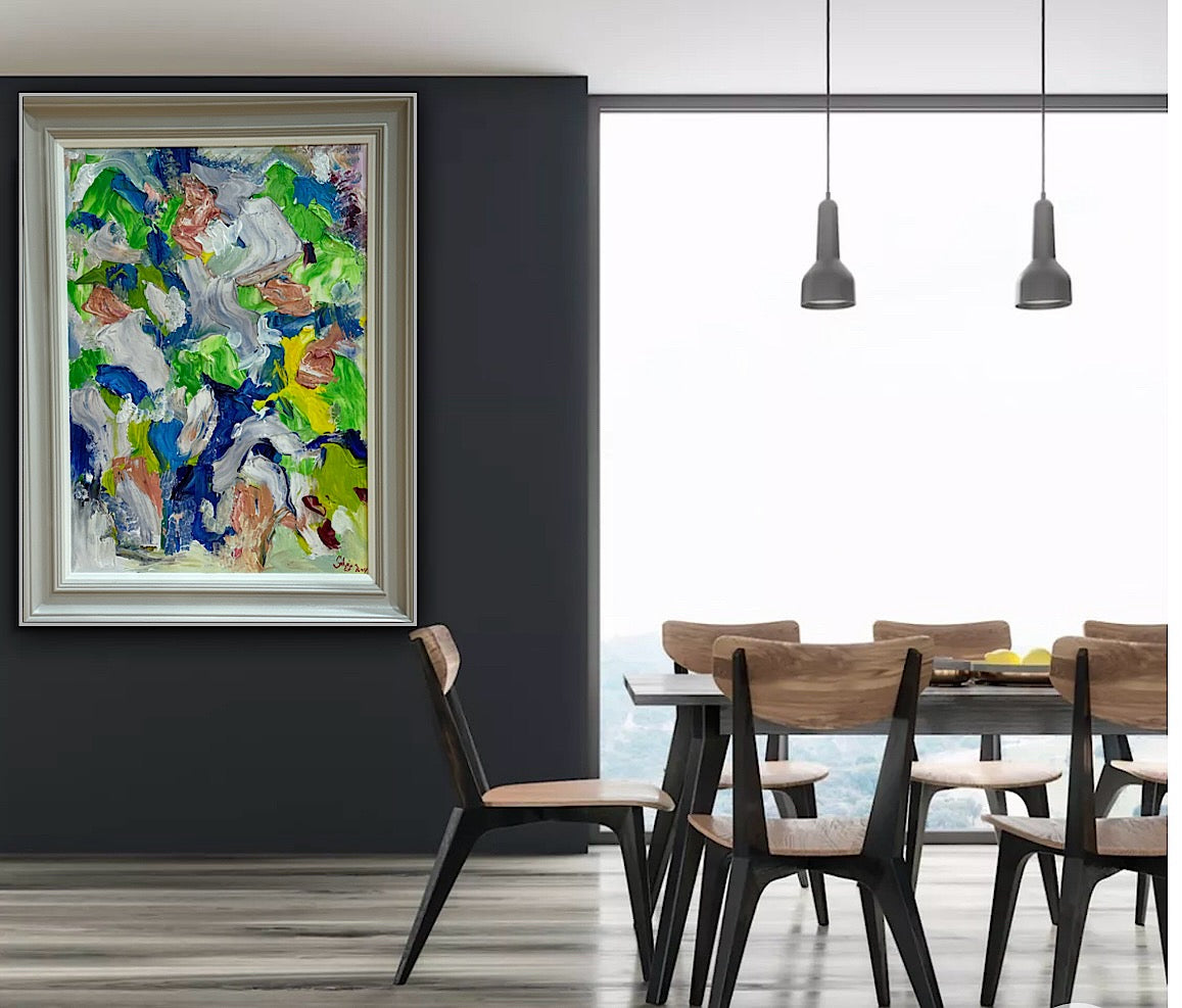 Framed Original Abstract contemporary Oil Painting On Canvas 52x70cm Floral Oka