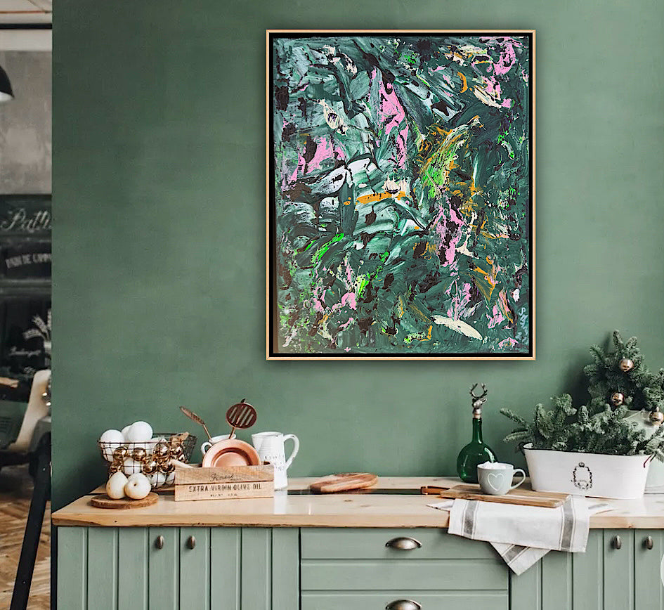 Framed in oak Original Abstract contemporary Oil Painting On Canvas 40x33cm Orchard II Oka
