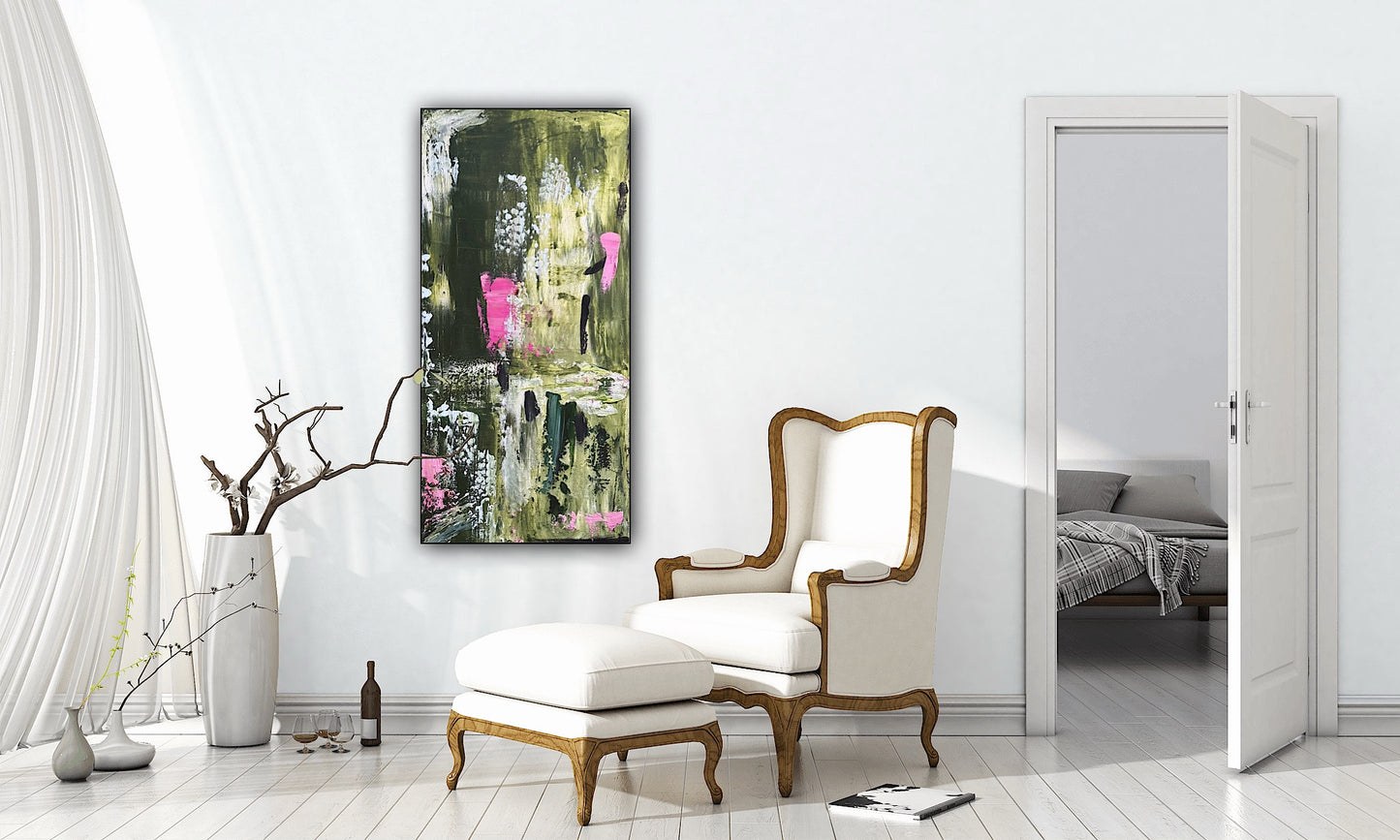 Oka Contemporary Abstract Original Oil Painting 30cm x 60cm textured Lavendar Bay