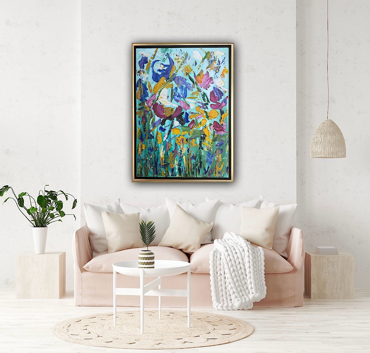 Framed in gold Textured Original Abstract Oil Painting On Canvas 50 x 40cm Eden Gardens