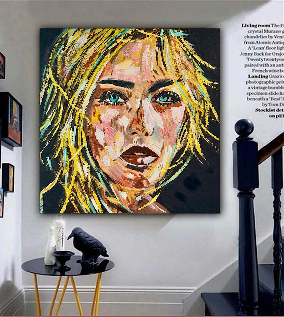 Contemporary Abstract Original Oil Painting On Canvas 90x90cm Blond girl ‘Luna’ woman’s portrait Framed
