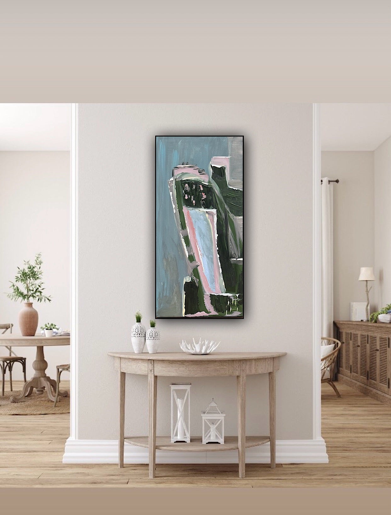Oka Contemporary Abstract Original Oil Painting 30cm x 60cm textured House on a Hill