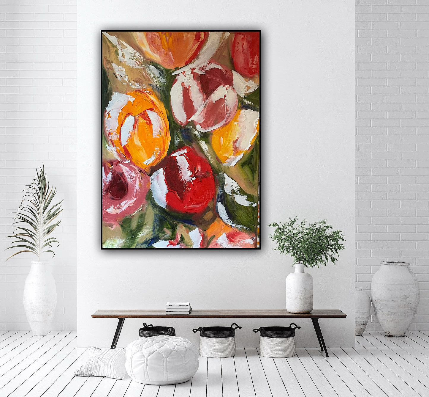 Renoir Style Original Floral Abstract Oil Painting On 70x50cm Canvas Tulips study