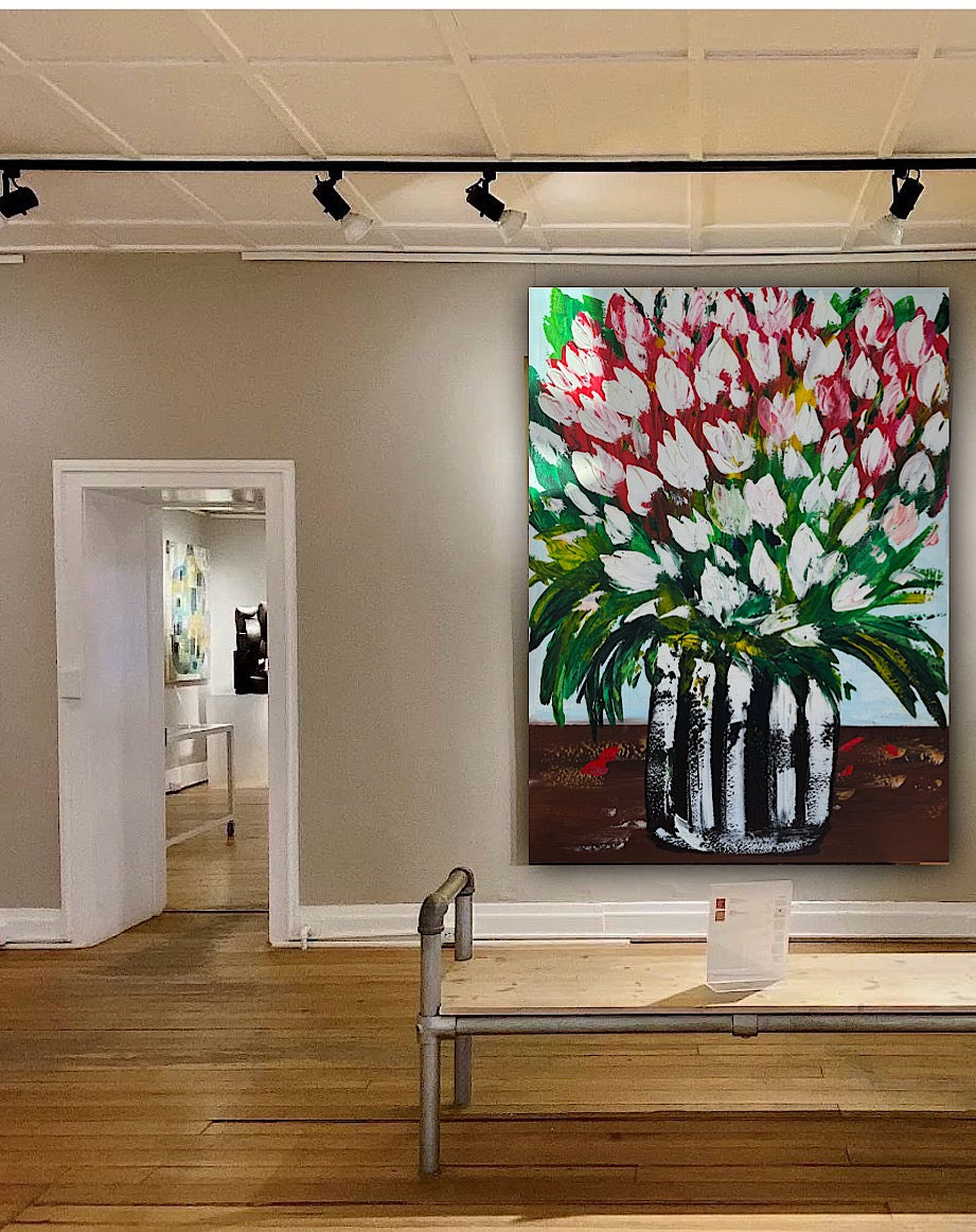 Large Abstract Original Oil Painting On 100x80cm canvas Flowers White Tulips III