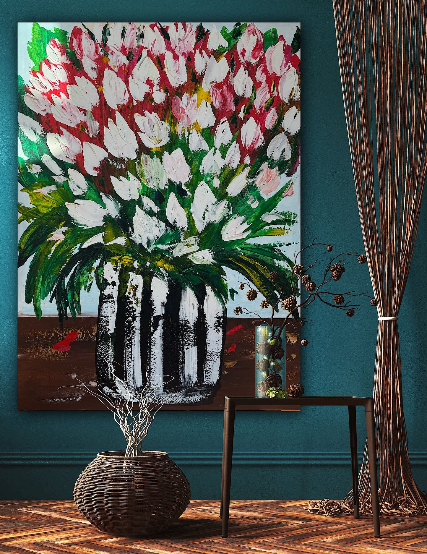 Large Abstract Original Oil Painting On 100x80cm canvas Flowers White Tulips III