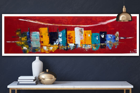 Richter Original Abstract Oil Painting On Canvas 30 x 90cm Cityscape escape New York