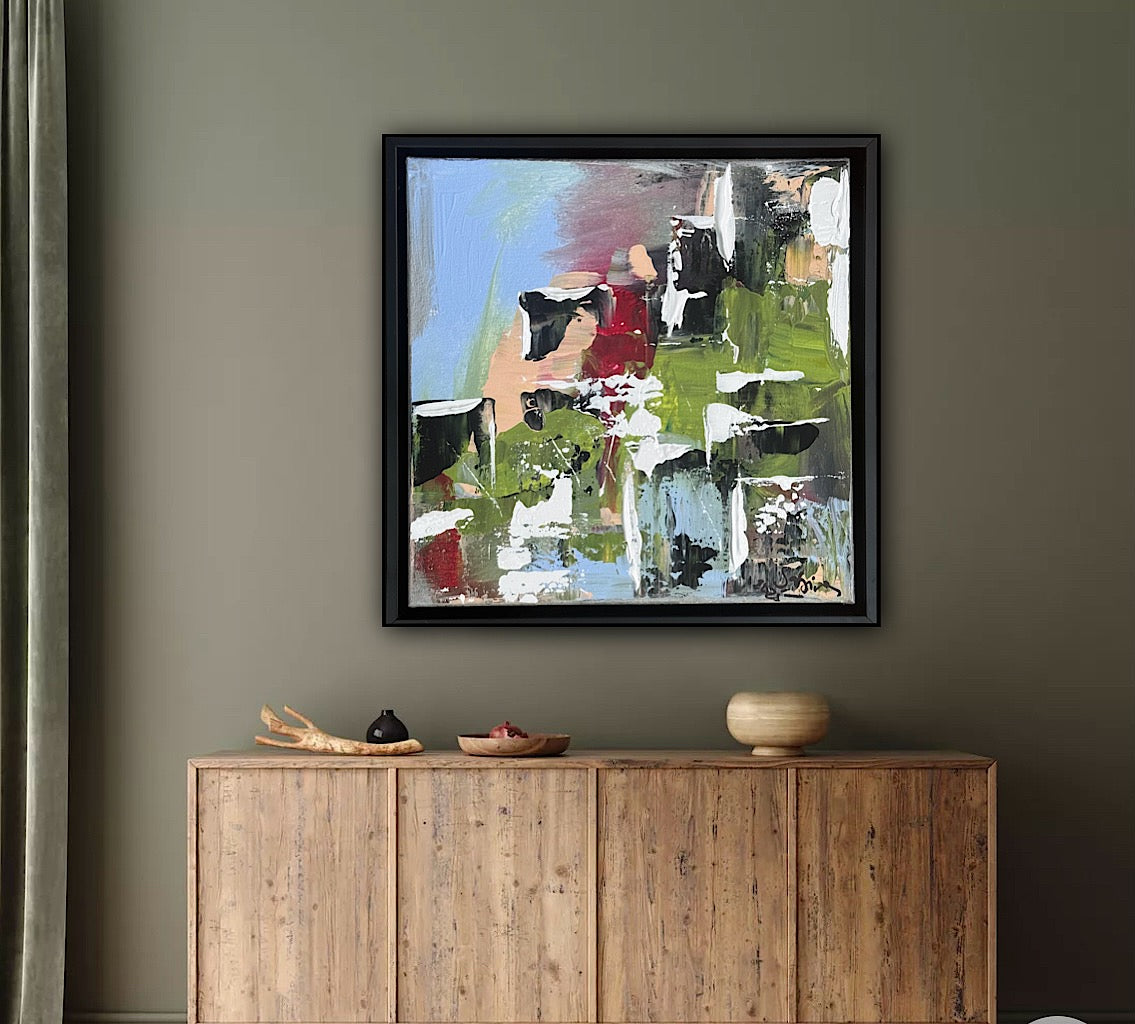 Framed Original Contemporary Abstract Oil Painting On Canvas 24 x 24cm ‘rome’
