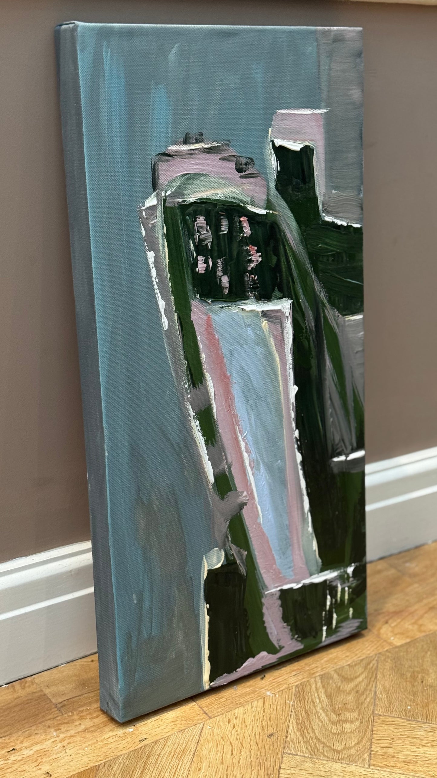 Oka Contemporary Abstract Original Oil Painting 30cm x 60cm textured House on a Hill