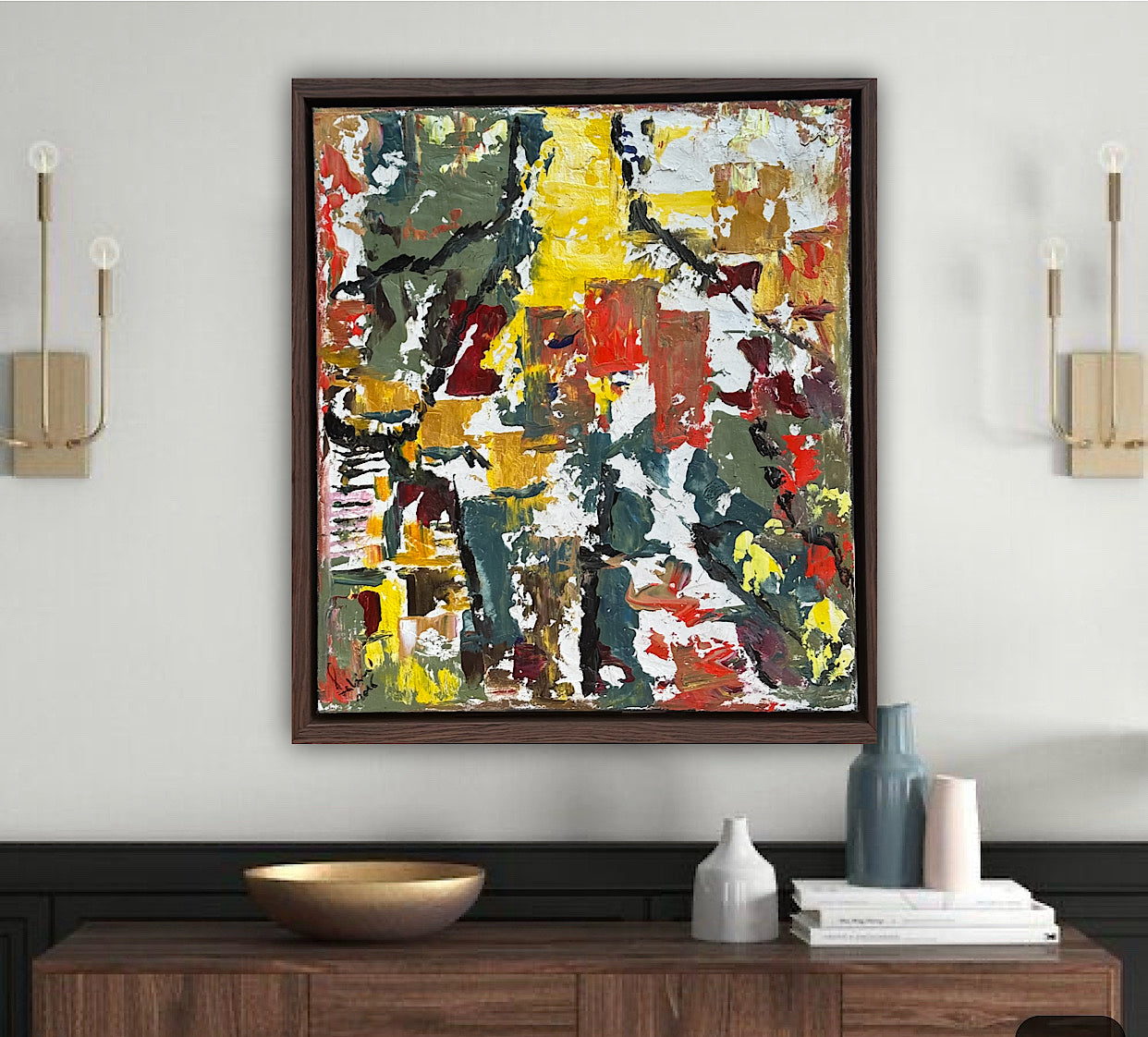 Framed Original Abstract contemporary Oil Painting On Canvas 47x53cm Summer in Venice Oka
