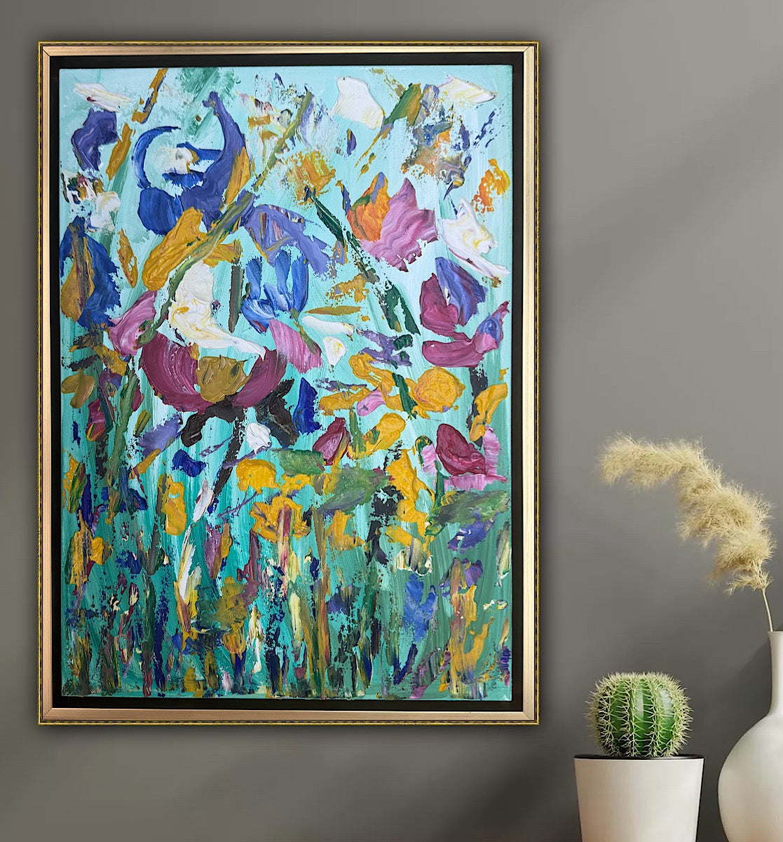 Framed in gold Textured Original Abstract Oil Painting On Canvas 50 x 40cm Eden Gardens