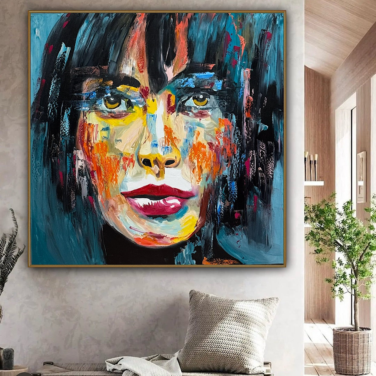 Richter Style Abstract Original Oil Painting On 100 x 100cm canvas Beauty Shades of Tranquility portrait