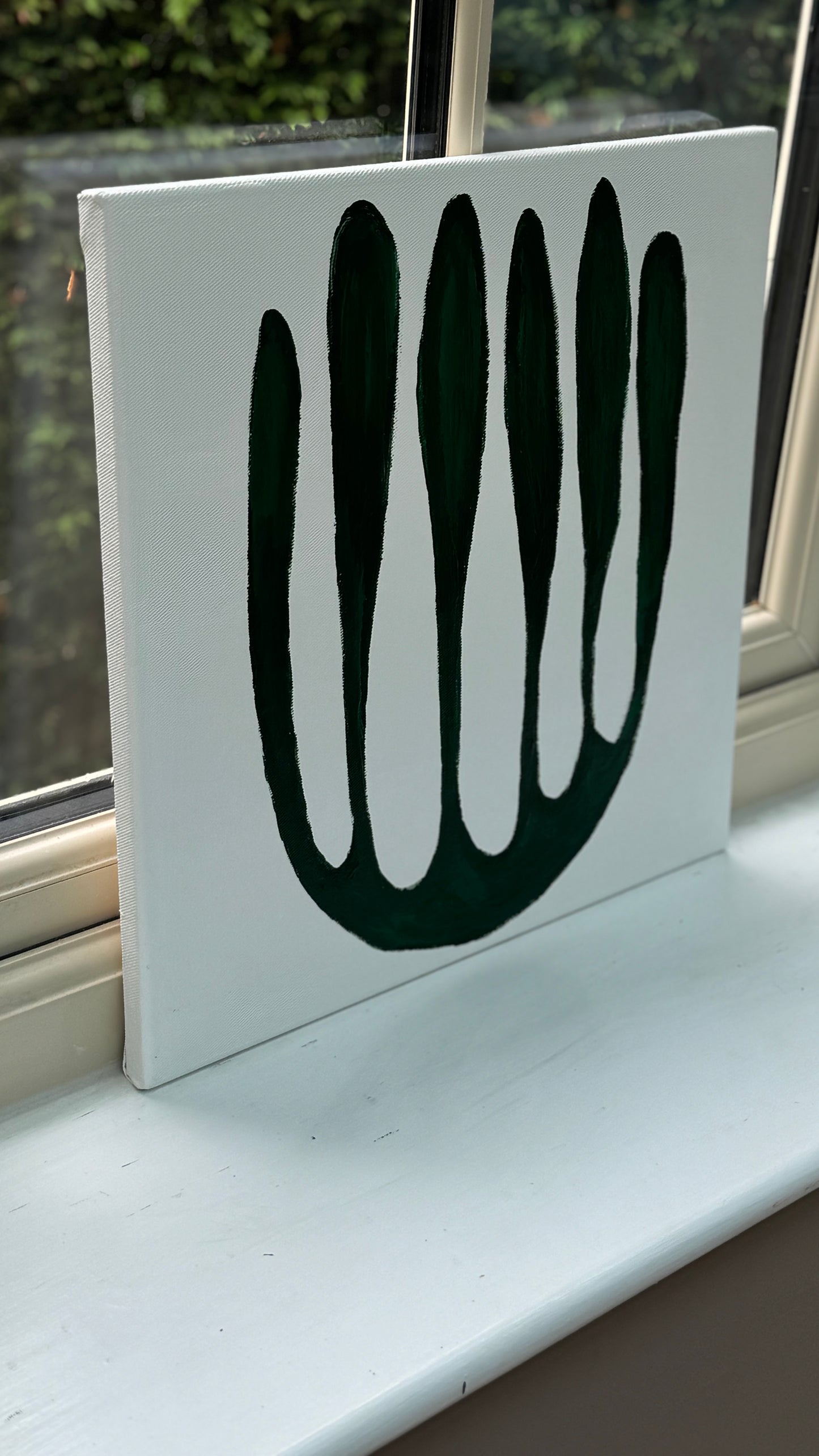 Eferi Plant Green & White Modern Abstract oil Painting On Canvas 40x40cm In Oka floral