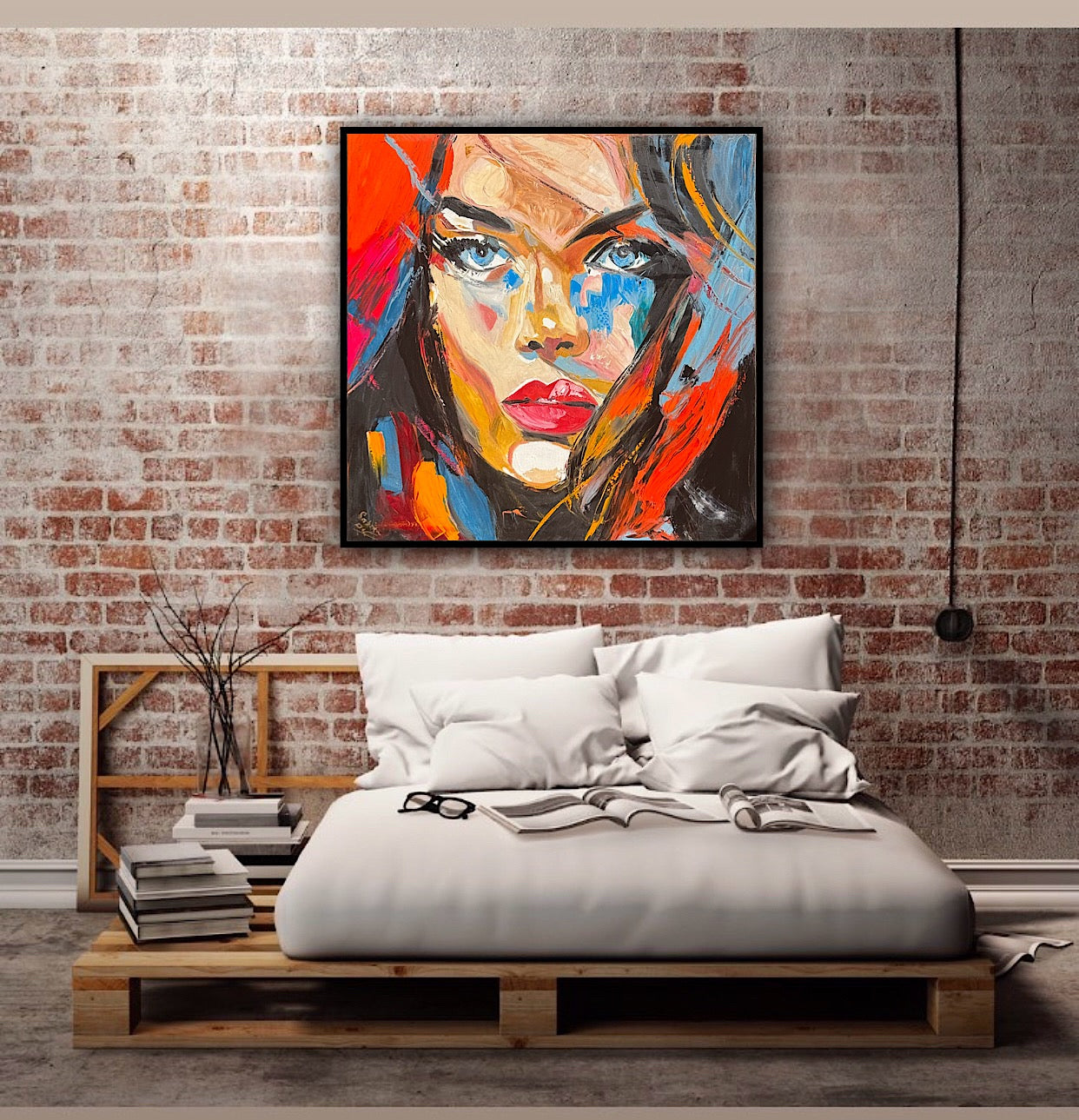 Richter Style Abstract Original Oil Painting On 100 x 100cm canvas Blue eyes woman portrait