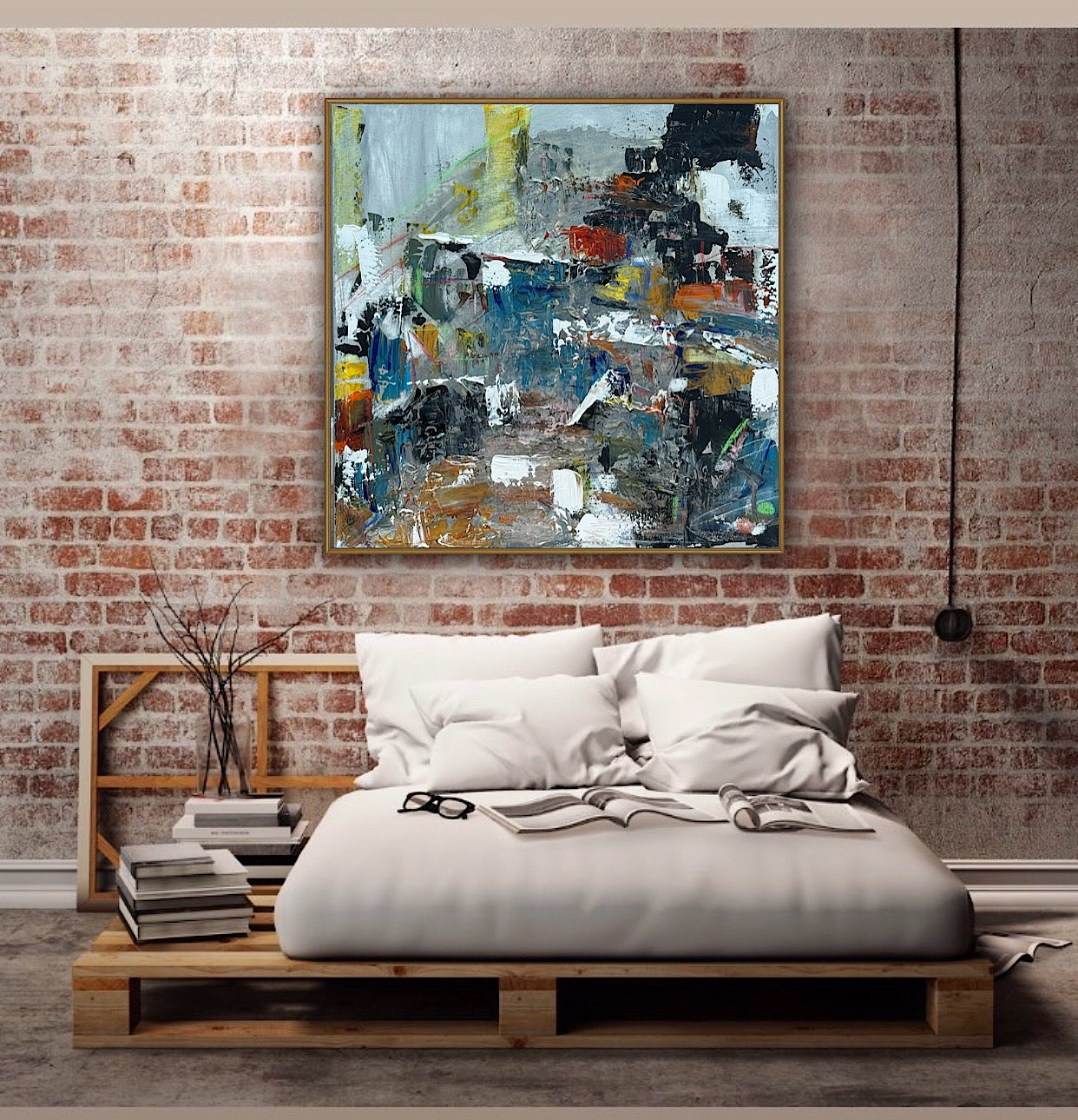 Contemporary Style Abstract Original Oil Painting on 60x60cm Canvas House on the Hill