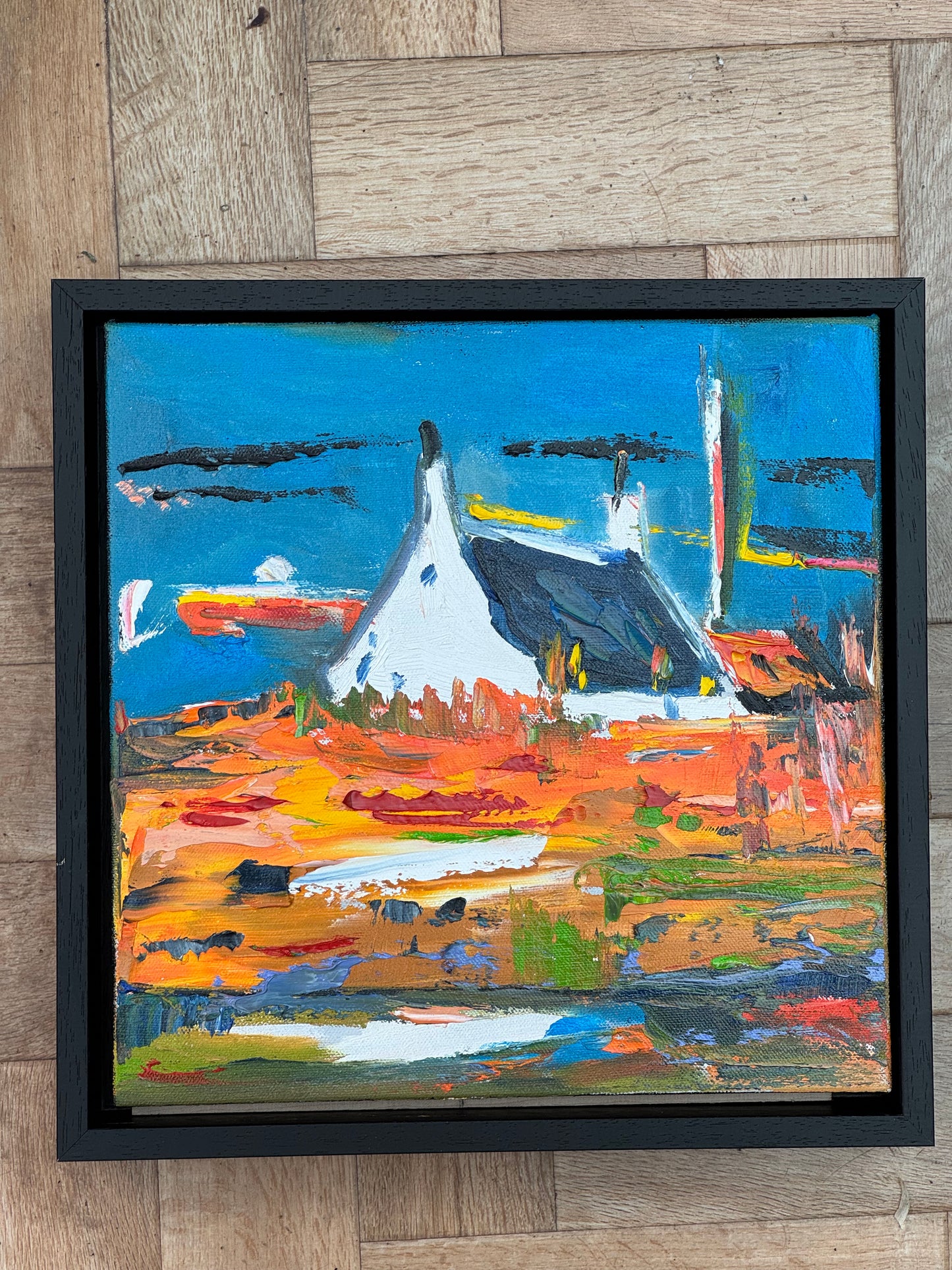 Framed in black frame Original Abstract contemporary Oil Painting On Canvas 32x32cm Irish wilds