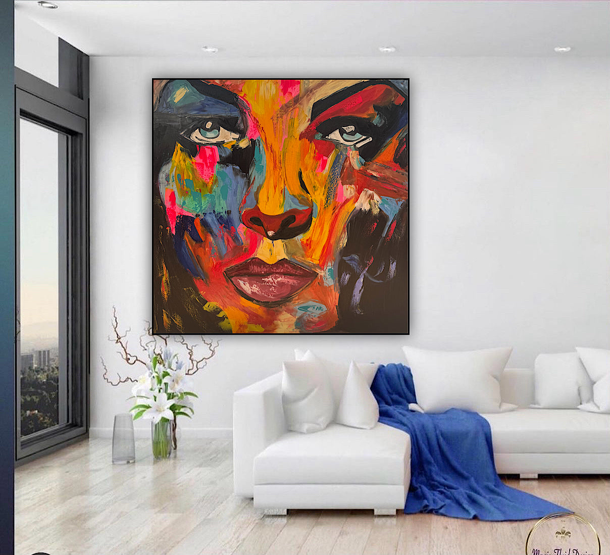 Contemporary Abstract Original Oil Painting 100x100cm canvas Cat Woman Beauty portrait