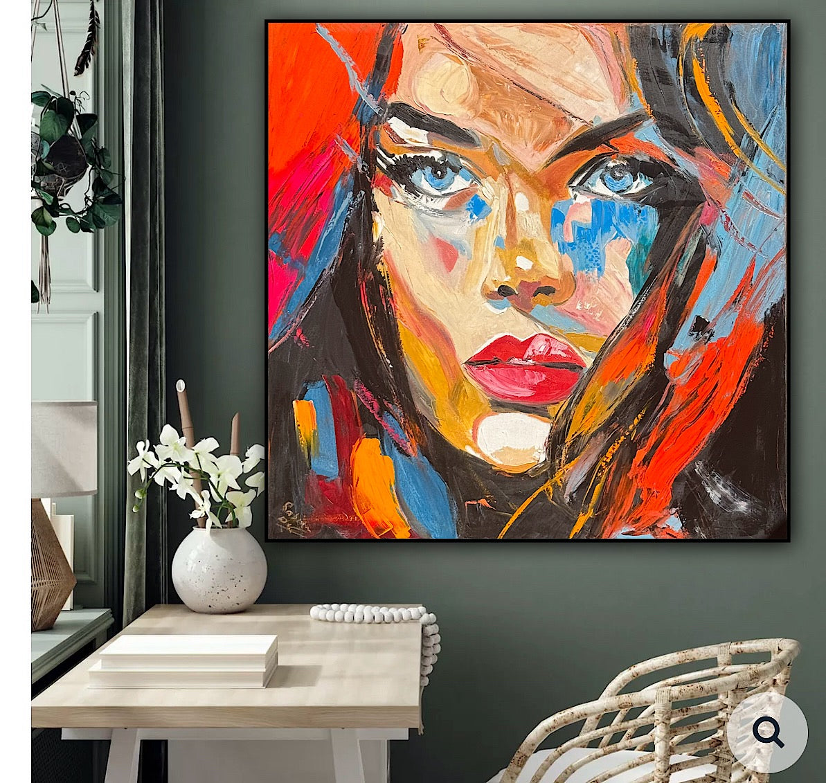 Richter Style Abstract Original Oil Painting On 100 x 100cm canvas Blue eyes woman portrait