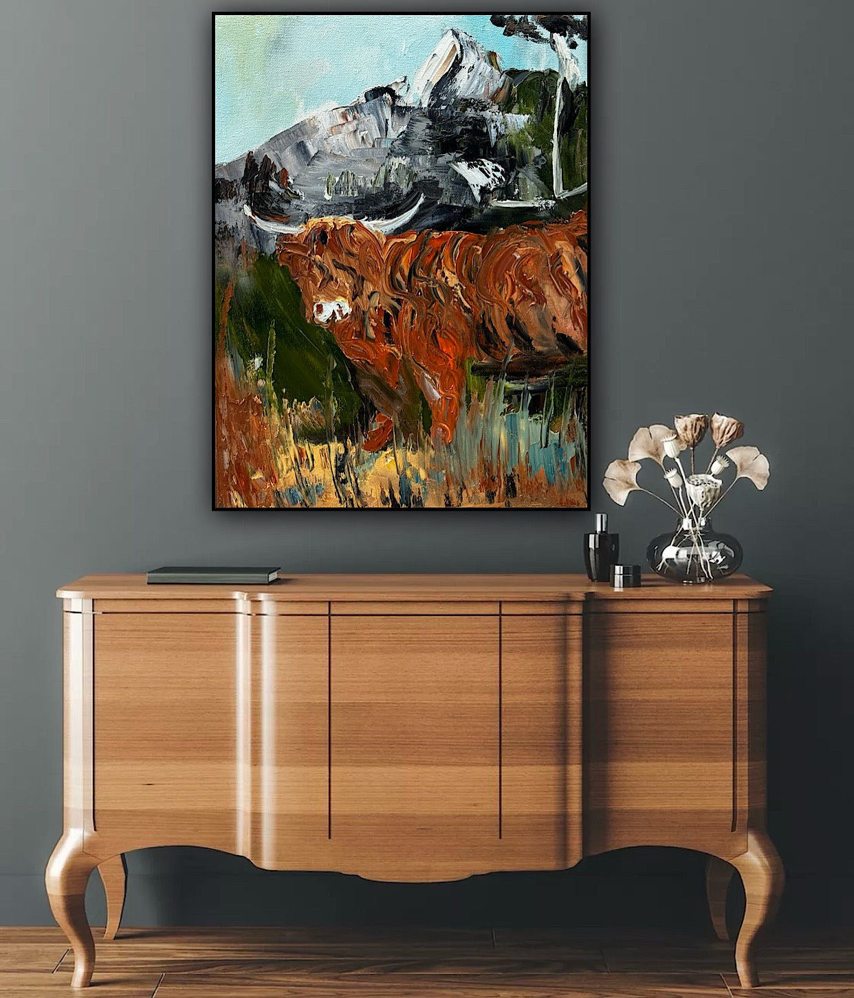 Abstract Original Oil Painting On 30 x 40cm Canvas Aboriginal highland cow ‘Bertie’ animal