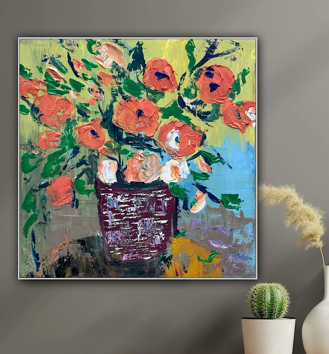 Oka Contemporary Abstract Original Oil Painting 60 x 60cm textured Whispers of Flowers