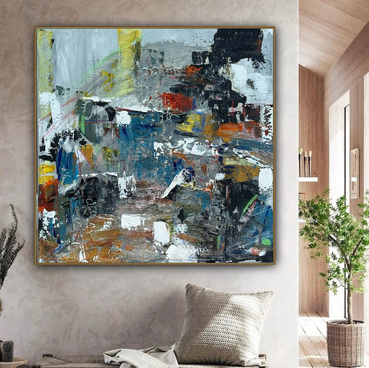 Contemporary Style Abstract Original Oil Painting on 60x60cm Canvas House on the Hill