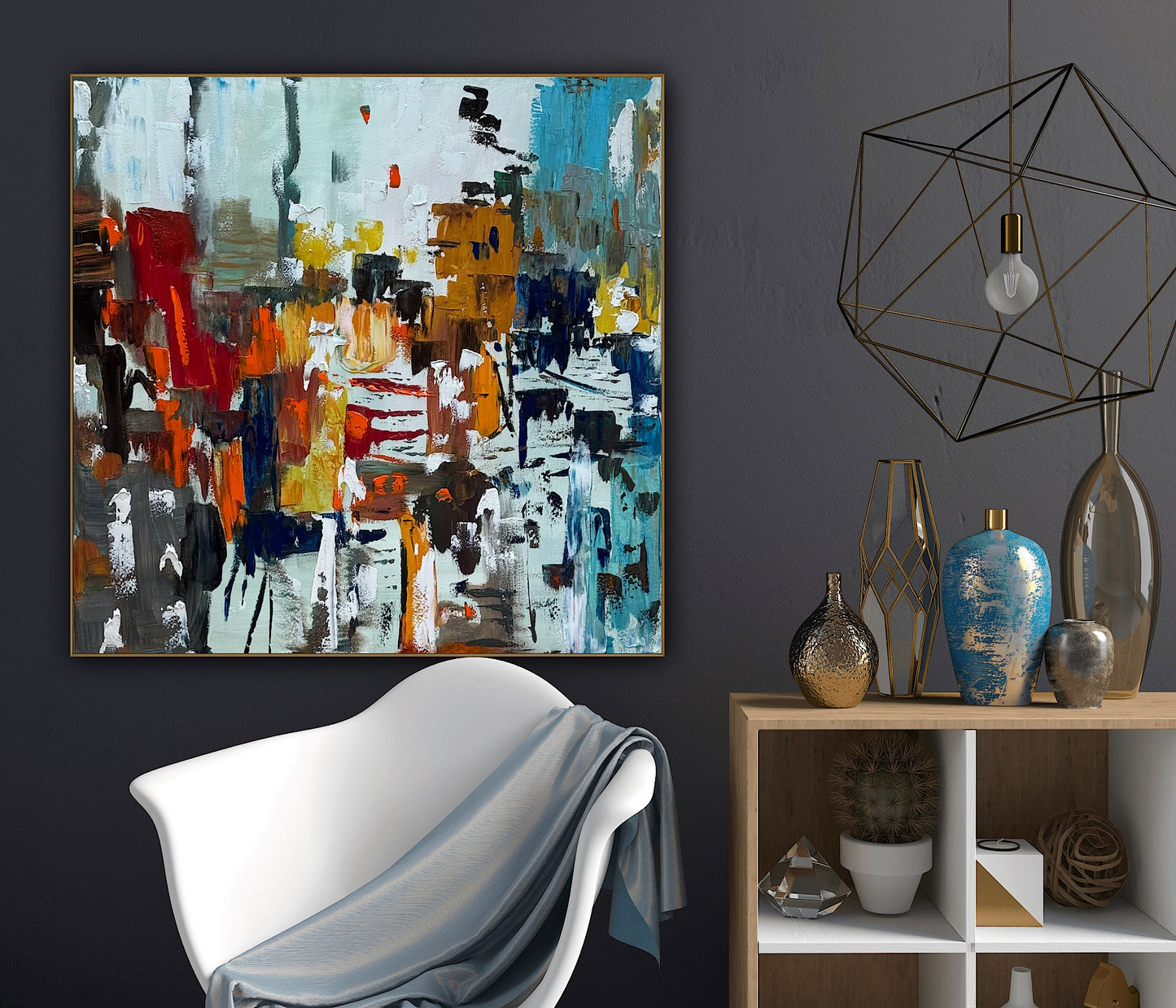 Oka Contemporary Abstract Original Oil Painting 100x100cm canvas Cityscape abstract