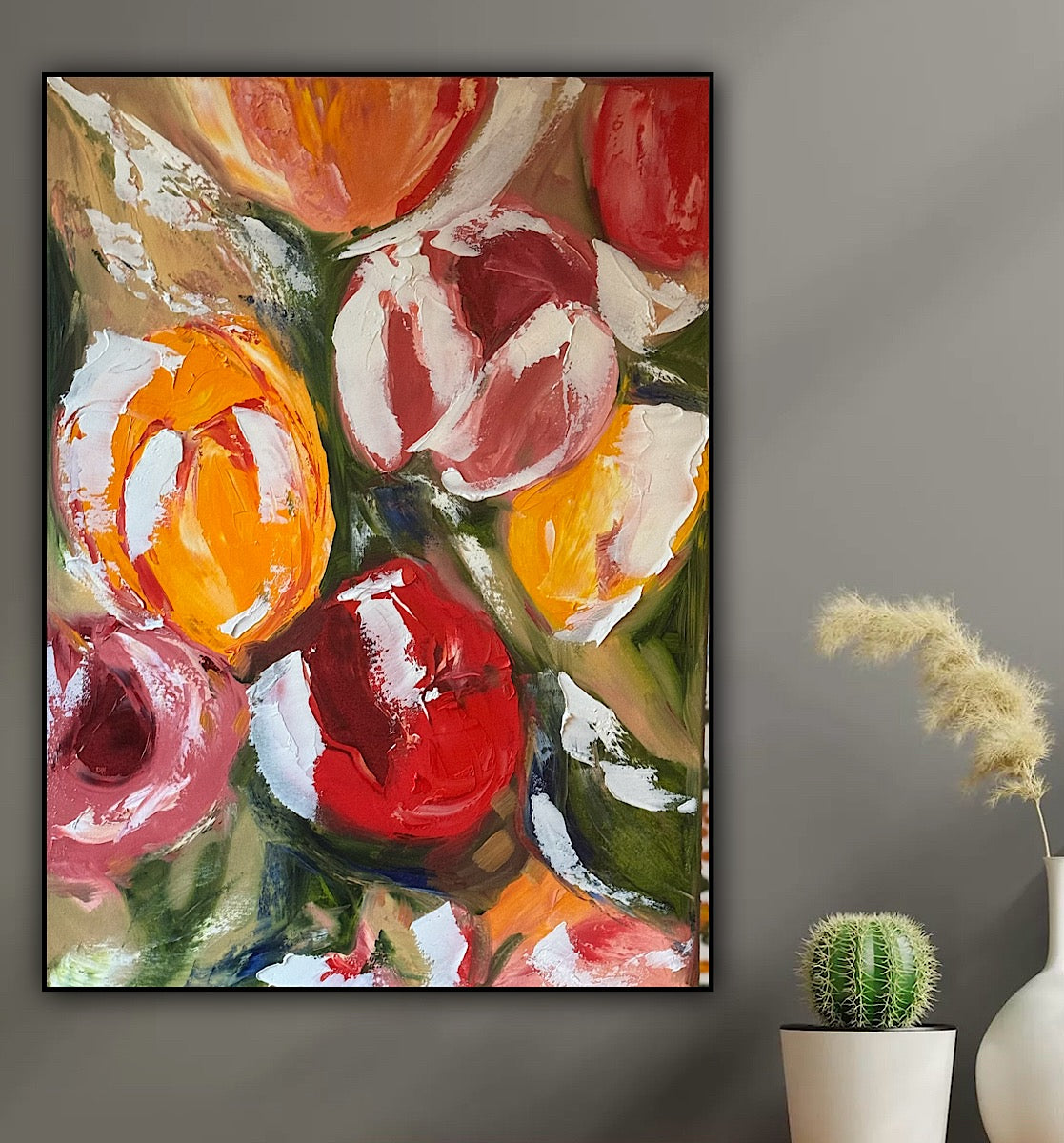 Renoir Style Original Floral Abstract Oil Painting On 70x50cm Canvas Tulips study