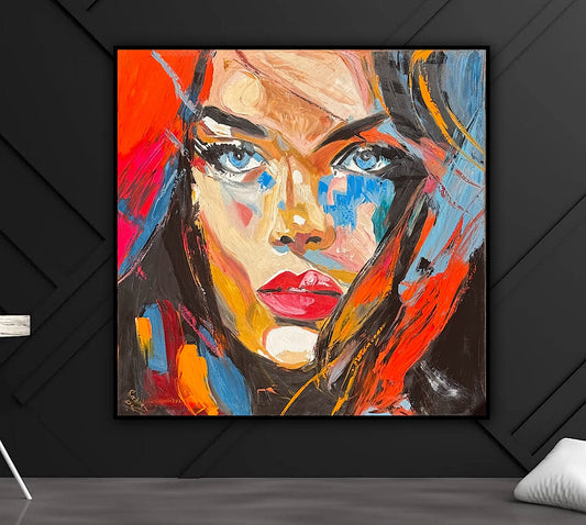 Richter Style Abstract Original Oil Painting On 100 x 100cm canvas Blue eyes  woman portrait