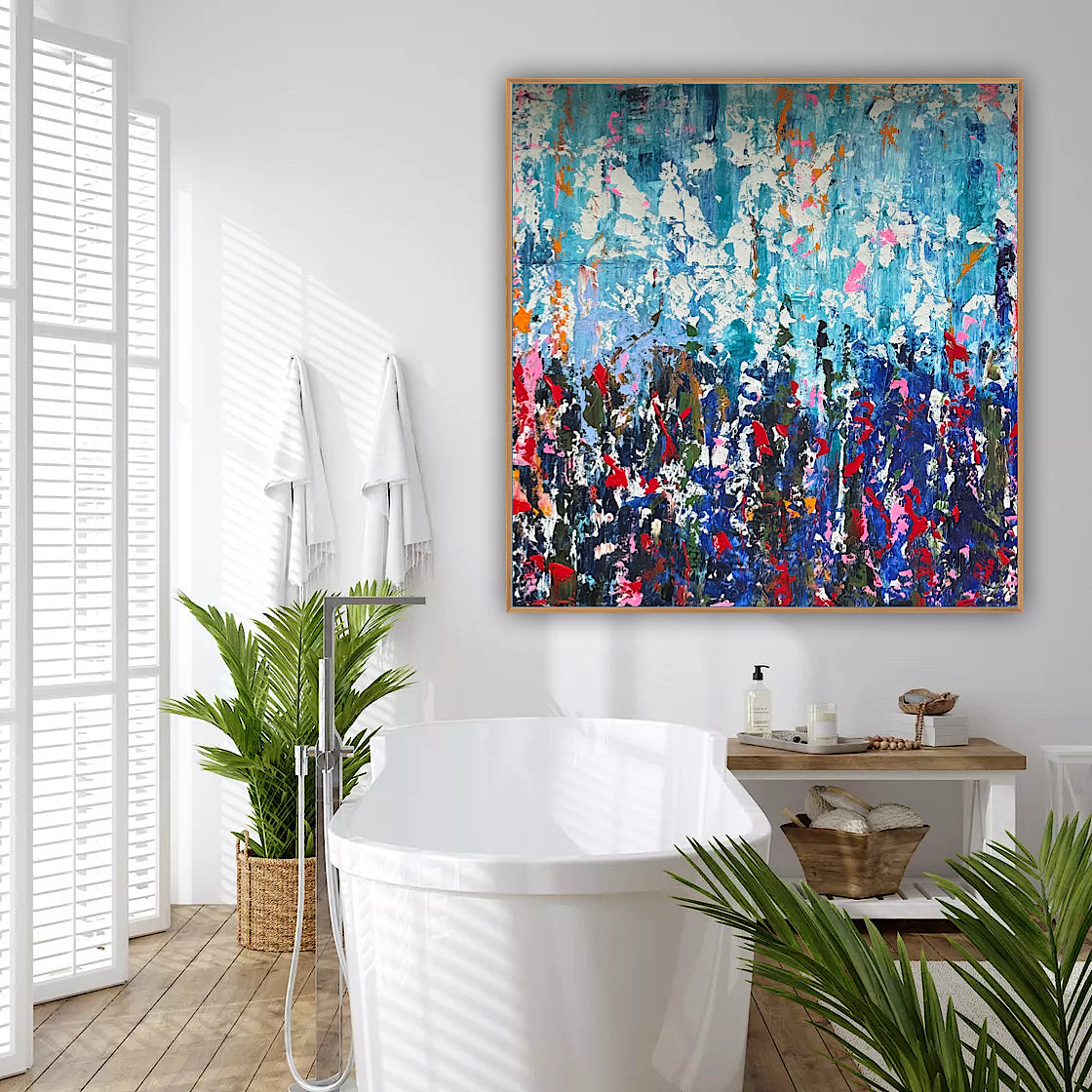 Large Abstract Original Oil Painting On 100 x100cm canvas textured Oka Wild reflections