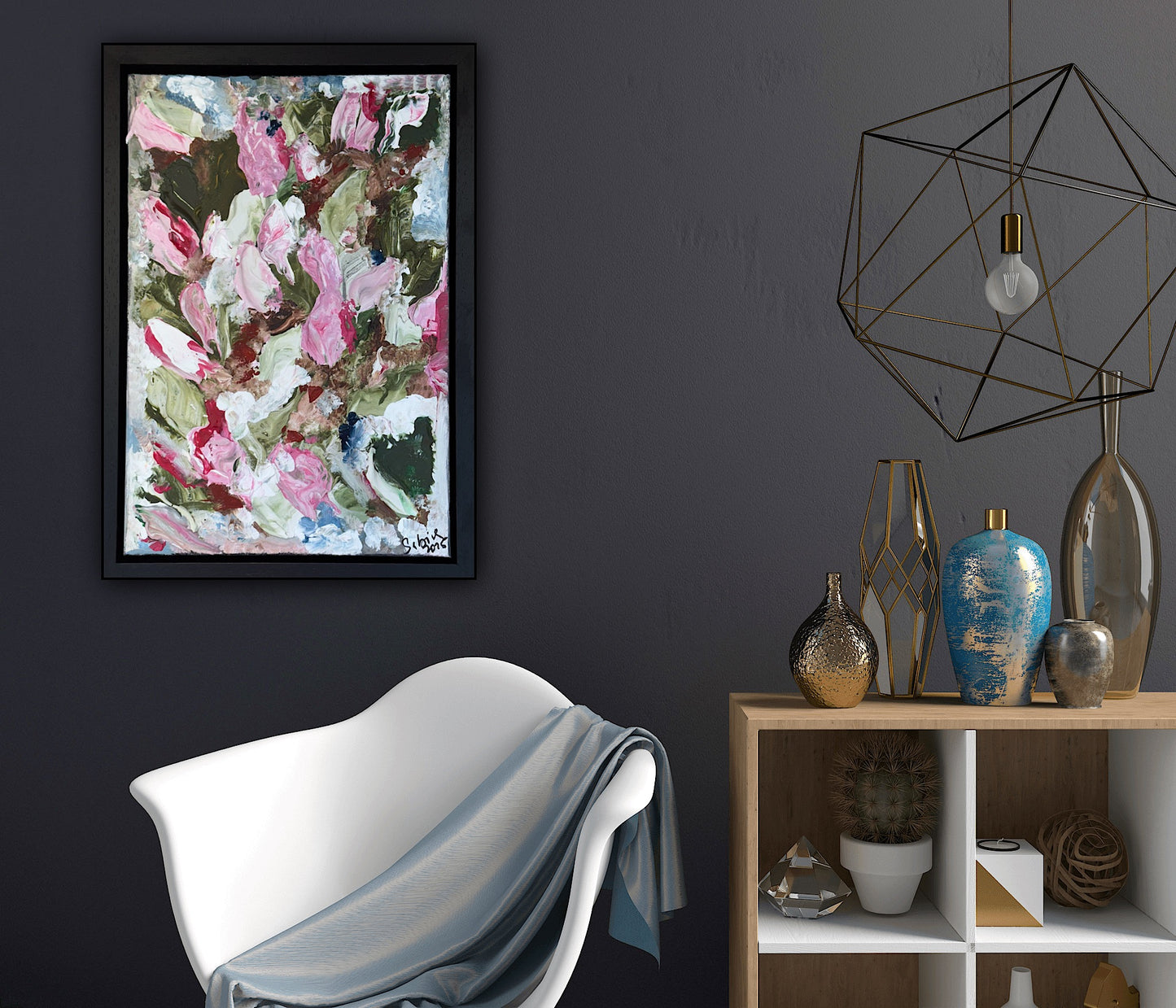 Framed in boack oak frame Textured Original Abstract Oil Painting On Canvas 30 x 40cm Meadow 2